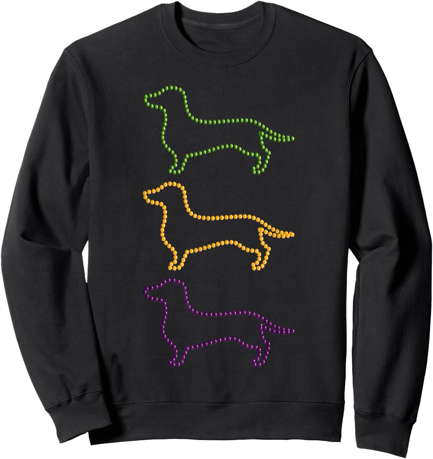 Dachshund Mardi Gras Beads, Wiener Dog Shirt, Weenie Dog Women Girls Kids Sweatshirt - Sweatshirt | Black