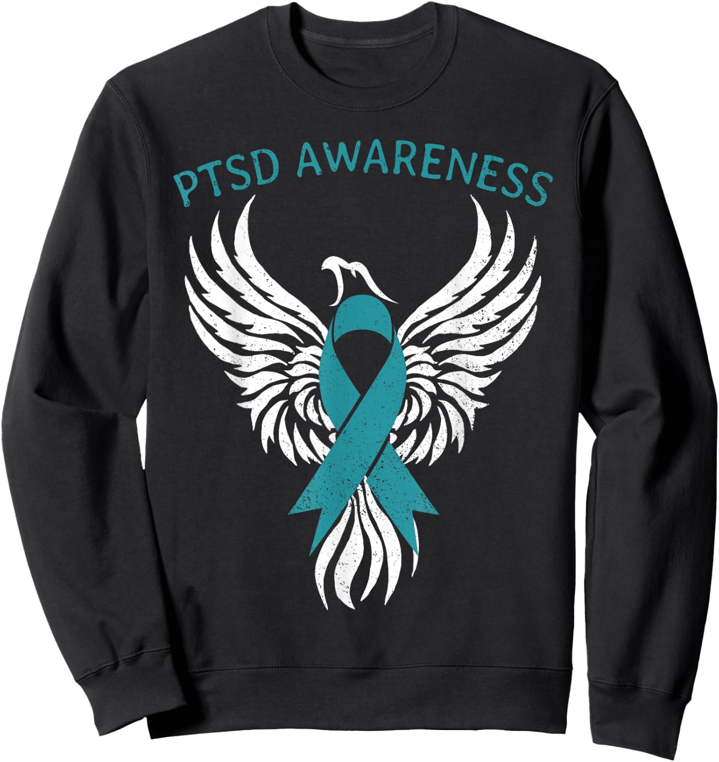 Rise of The Phoenix PTSD Awareness Month Teal Ribbon Sweatshirt - Sweatshirt | Black