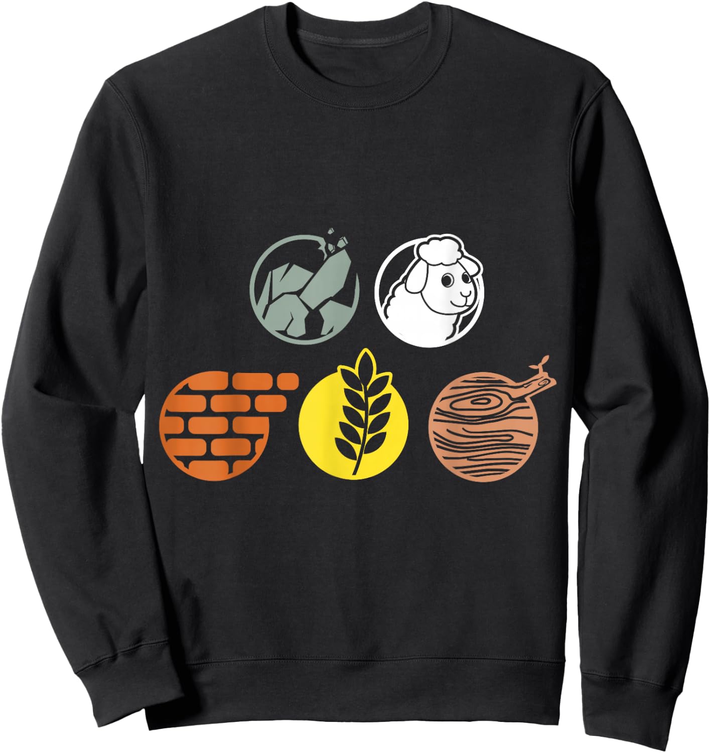 Life Components Brick, Wood, Rock, Wheat, Sheep Sweatshirt - Sweatshirt | Black