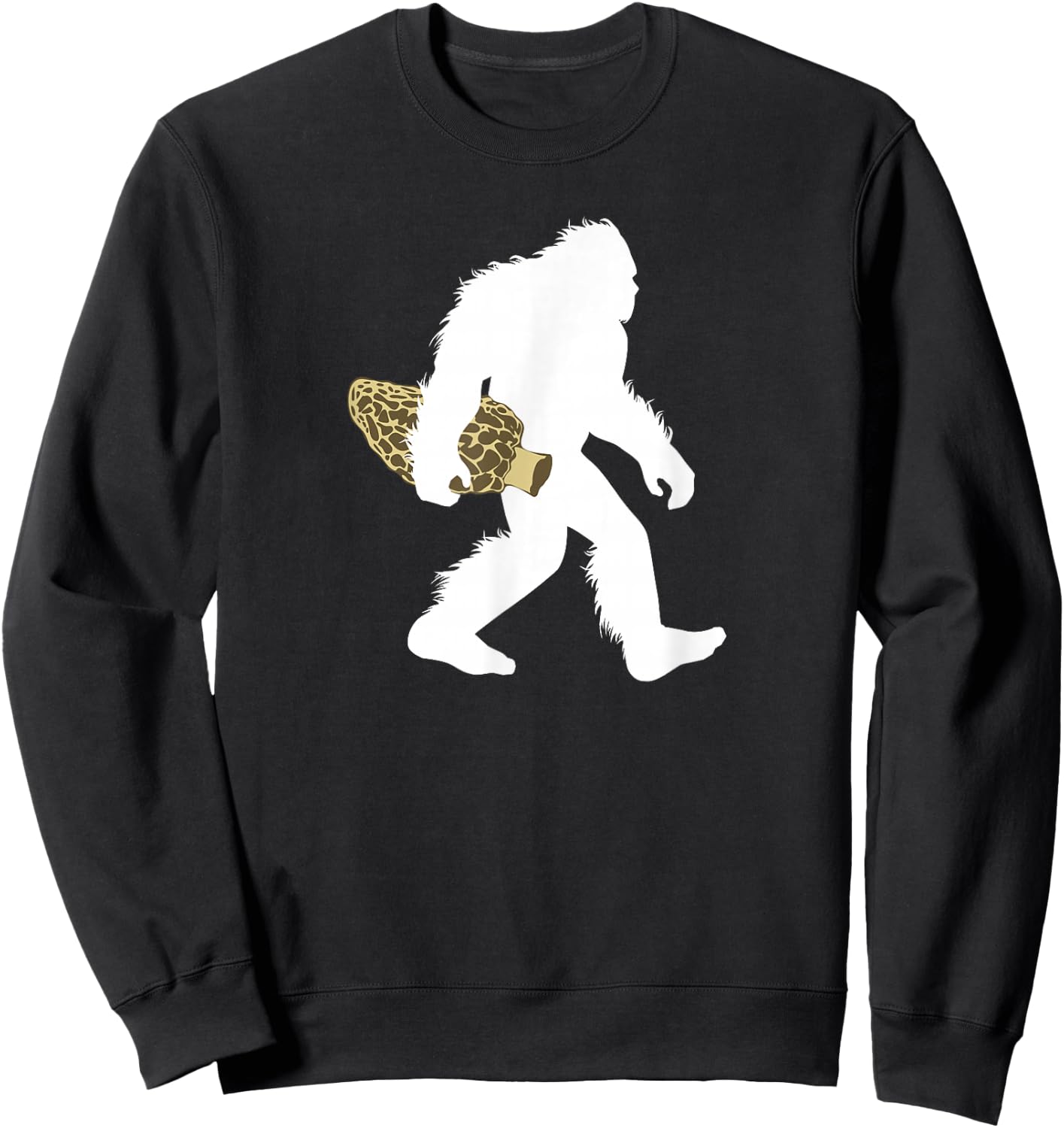 Bigfoot with Morel Mushroom Shirt, Sasquatch Fungi Gift Sweatshirt - Sweatshirt | Black