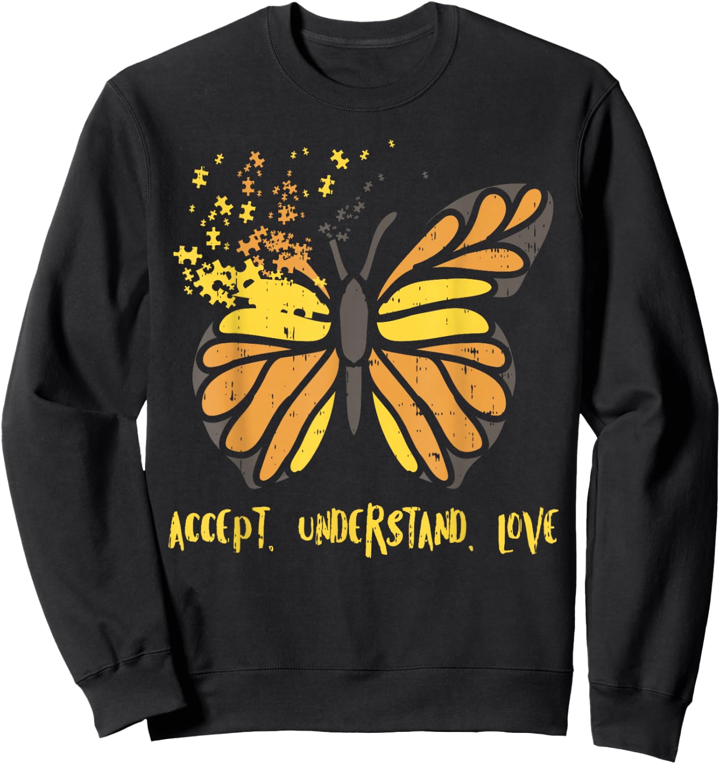 Accept Understand Love Butterfly Shirt Autism Awareness Sweatshirt - Sweatshirt | Black