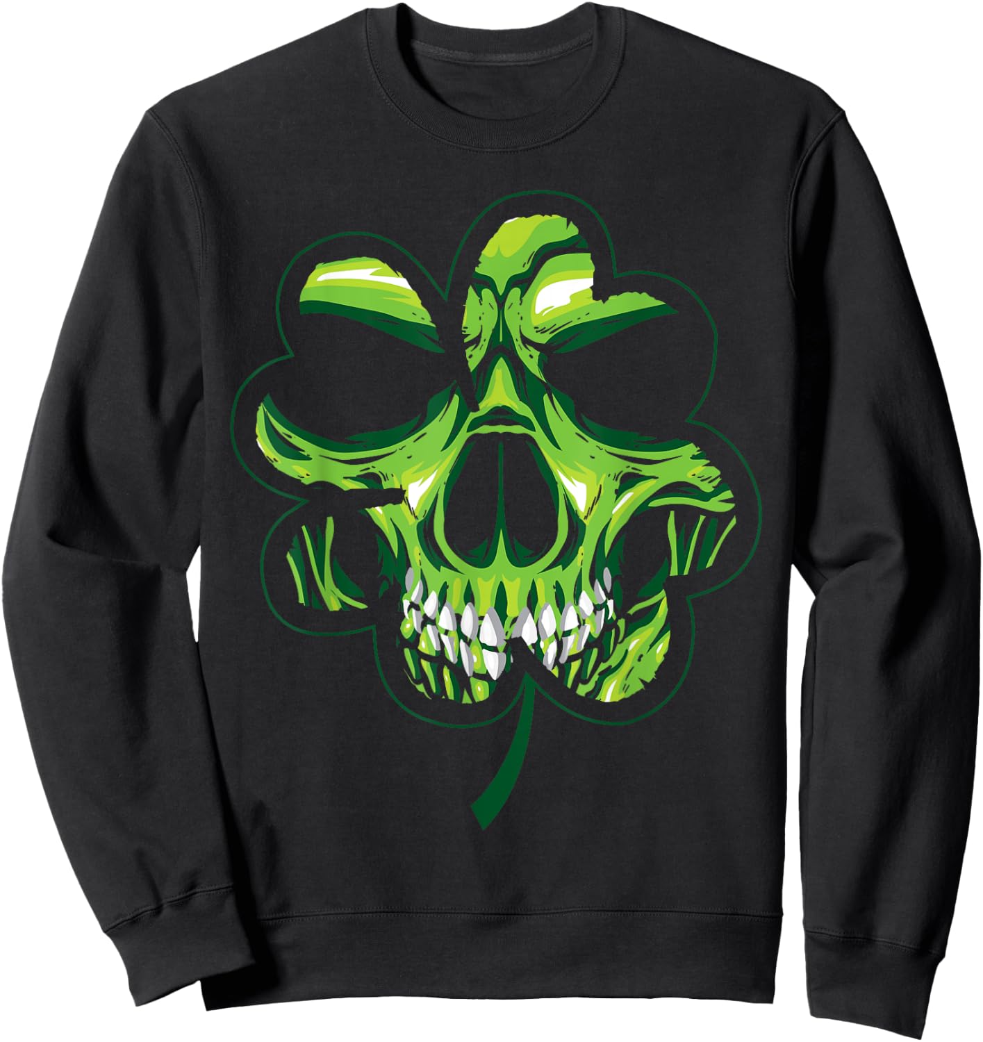 St Patricks Day Shirt Shamrock Skull Biker Sweatshirt - Sweatshirt | Black