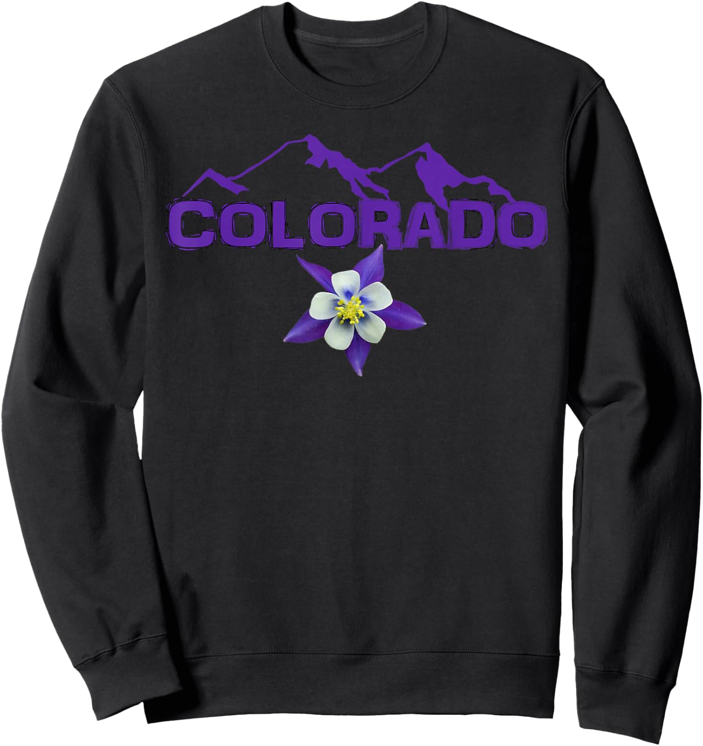 Colorado Mountain Silhouette, Columbine State Flower T Shirt Sweatshirt - Sweatshirt | Black