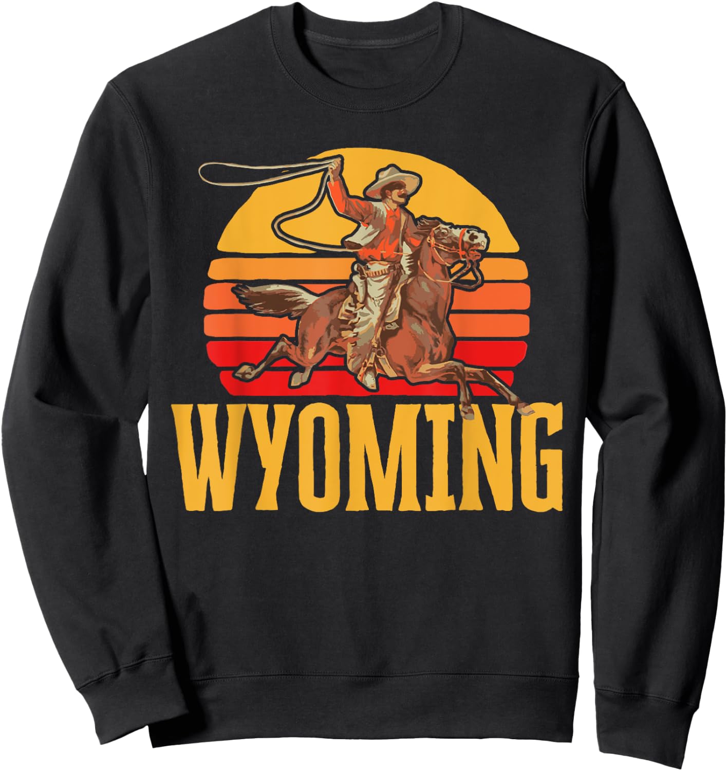 Out West Supply Co. Western Threads Wyoming Retro Roping Cowboy Vintage Graphic Sweatshirt - Sweatshirt | Black