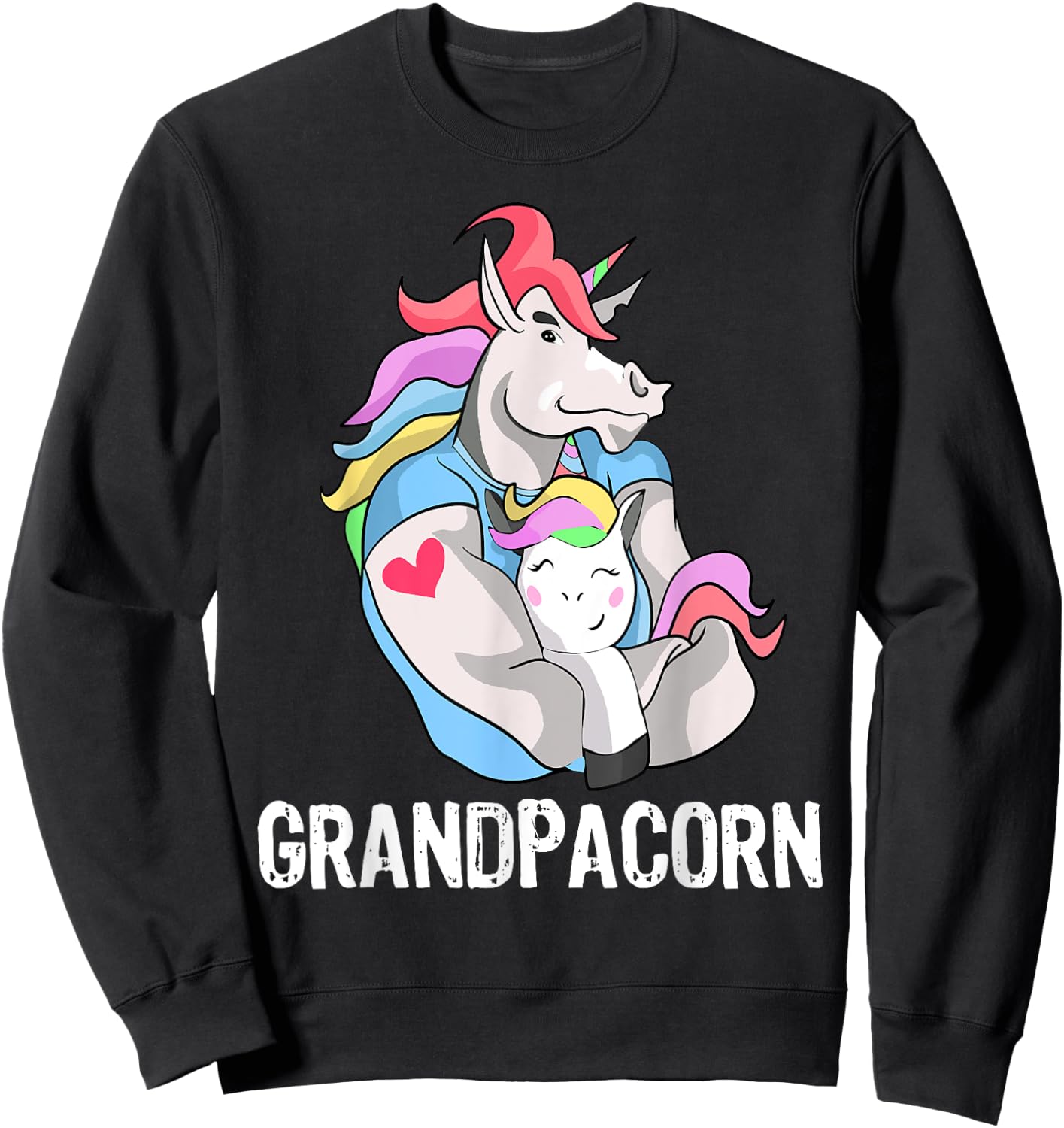 Grandpacorn Unicorn Grandpa and Grandson Sweatshirt - Sweatshirt | Black