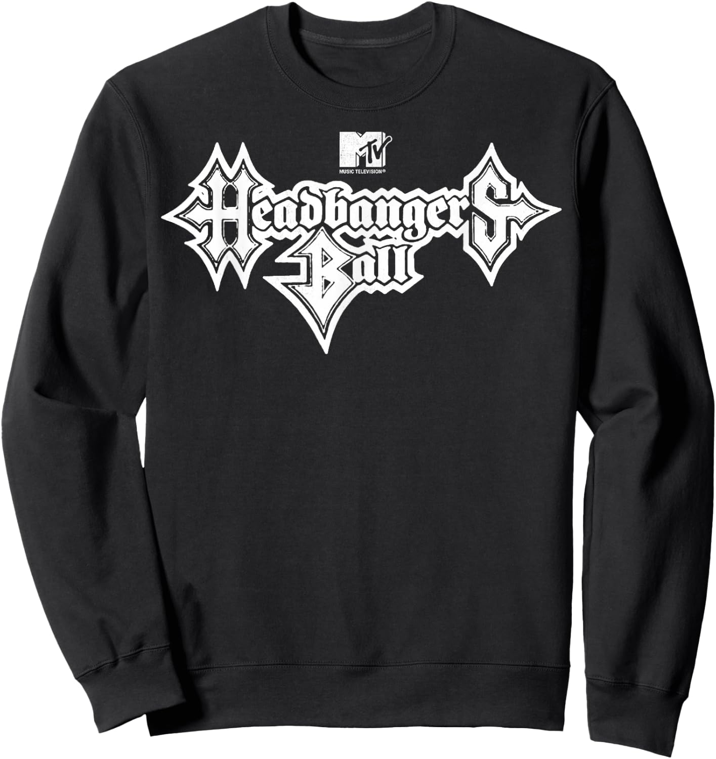 MTV Headbangers Ball: Classic Fit, Round Neck, Short Sleeve Black Metal Text Sweatshirt - Sweatshirt | Black