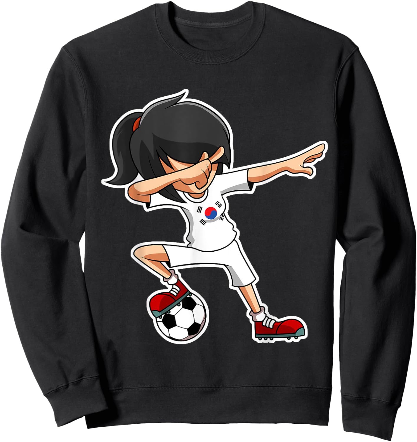 Dabbing Soccer Girl South Korea Shirt, Korean Flag Jersey Sweatshirt - Sweatshirt | Black