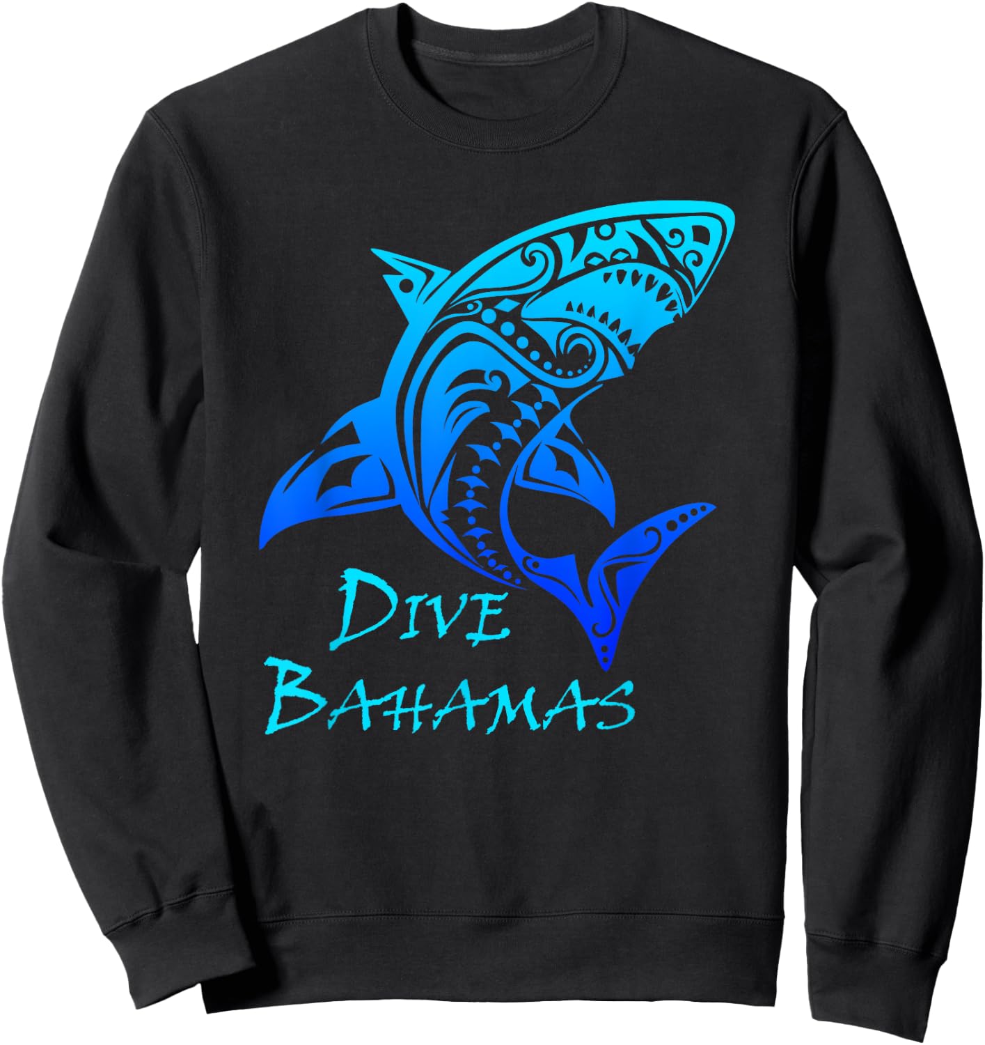 Dive Bahamas Tribal Shark Vintage Vacation Gift Sweatshirt - Sweatshirt | Black