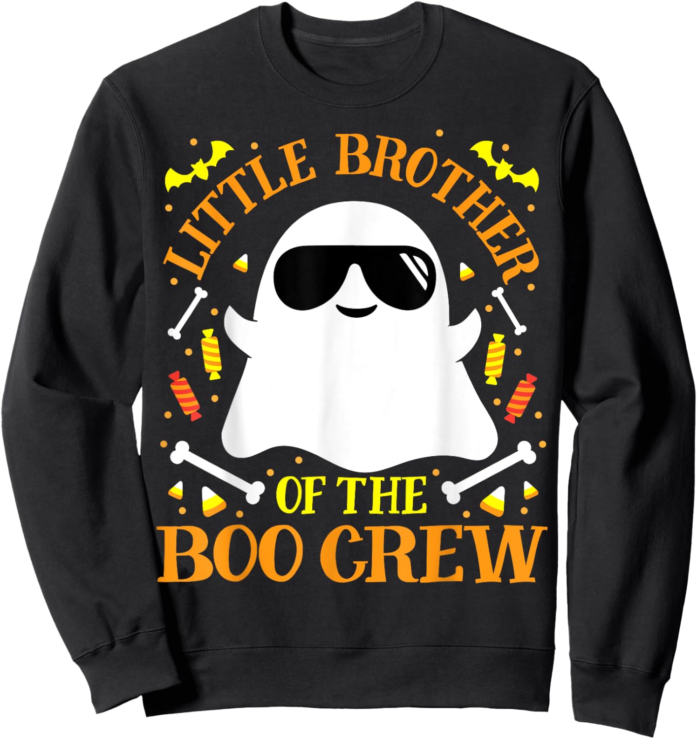 Little Brother Boo Crew Ghost Matching Family Boys Halloween Sweatshirt - Sweatshirt | Black