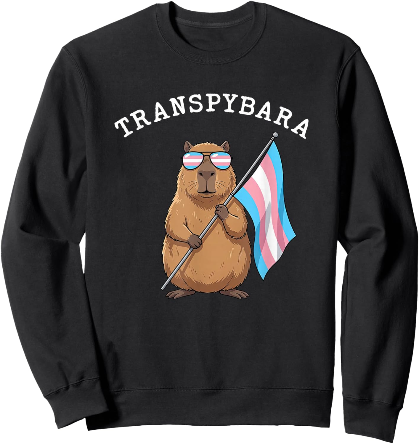 Transpybara Transgender Capybara LGBTQ Pride Trans Flag Sweatshirt - Sweatshirt | Black