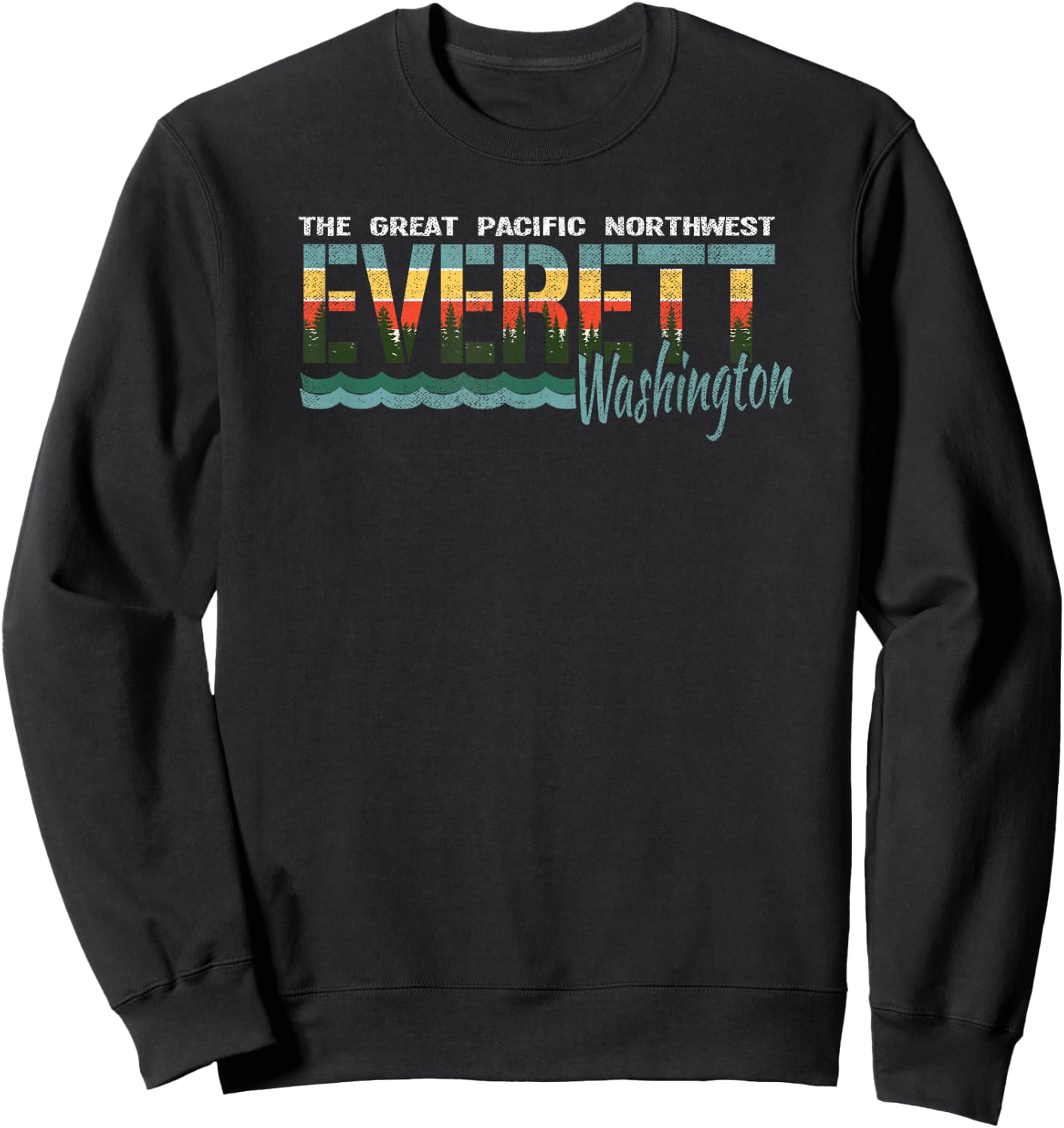 Distressed Retro Everett WA Pacific Northwest Shirt PNW Sweatshirt - Sweatshirt | Black