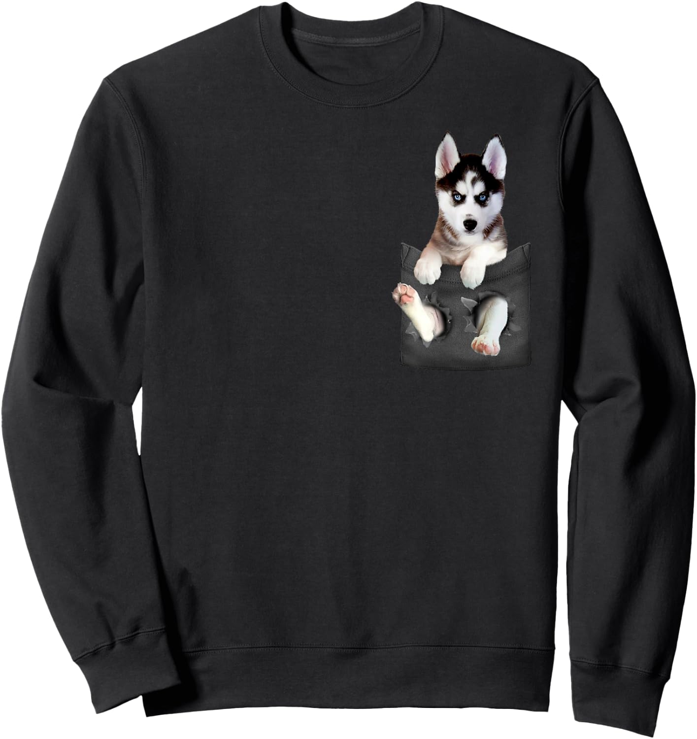 Siberian Husky In Pocket Puppy T Shirt Sweatshirt - Sweatshirt | Black