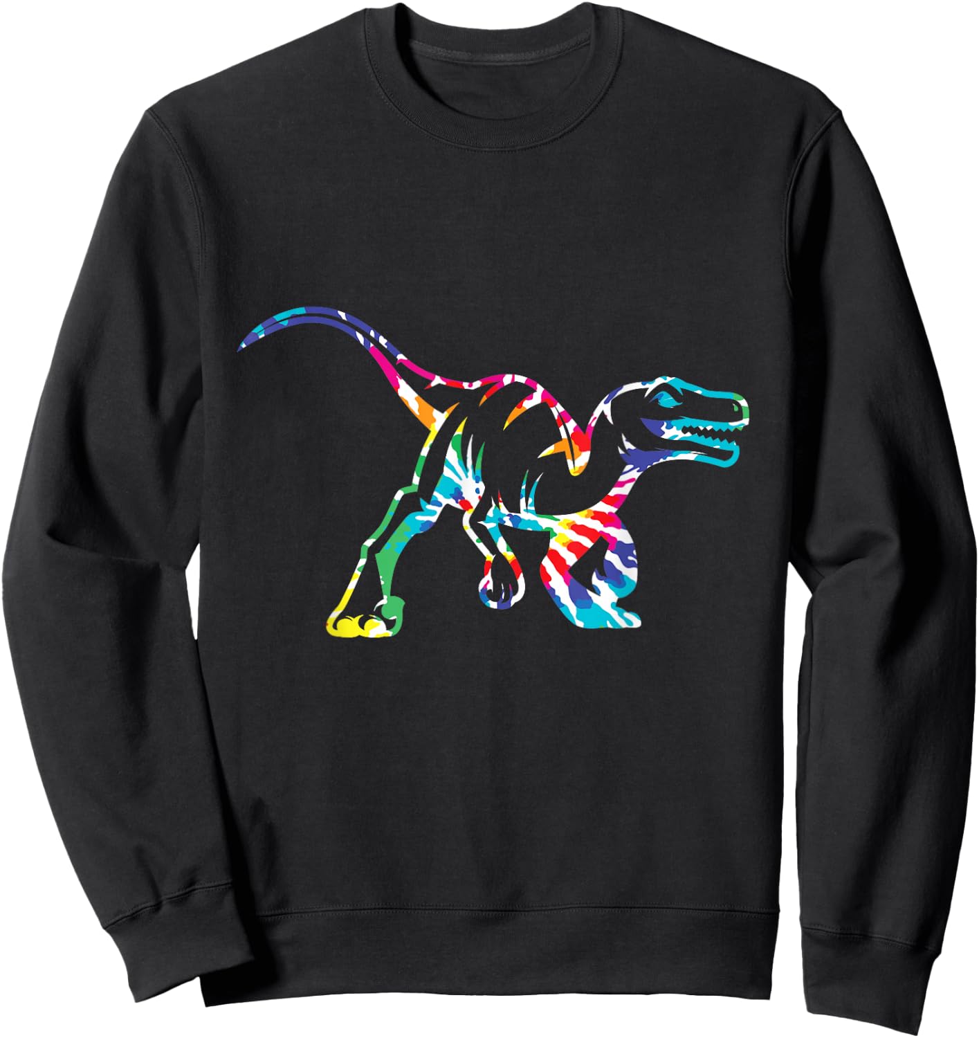 Fun Hippie Rainbow Tie Dye Raptor Dinosaur Small Sweatshirt - Sweatshirt | Black