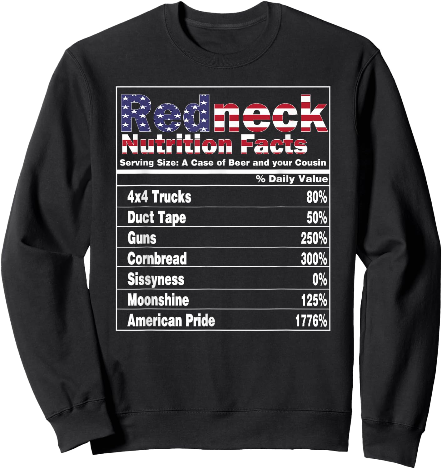 Redneck Nutrition Facts 4th of July Country Funny Sweatshirt - Sweatshirt | Black