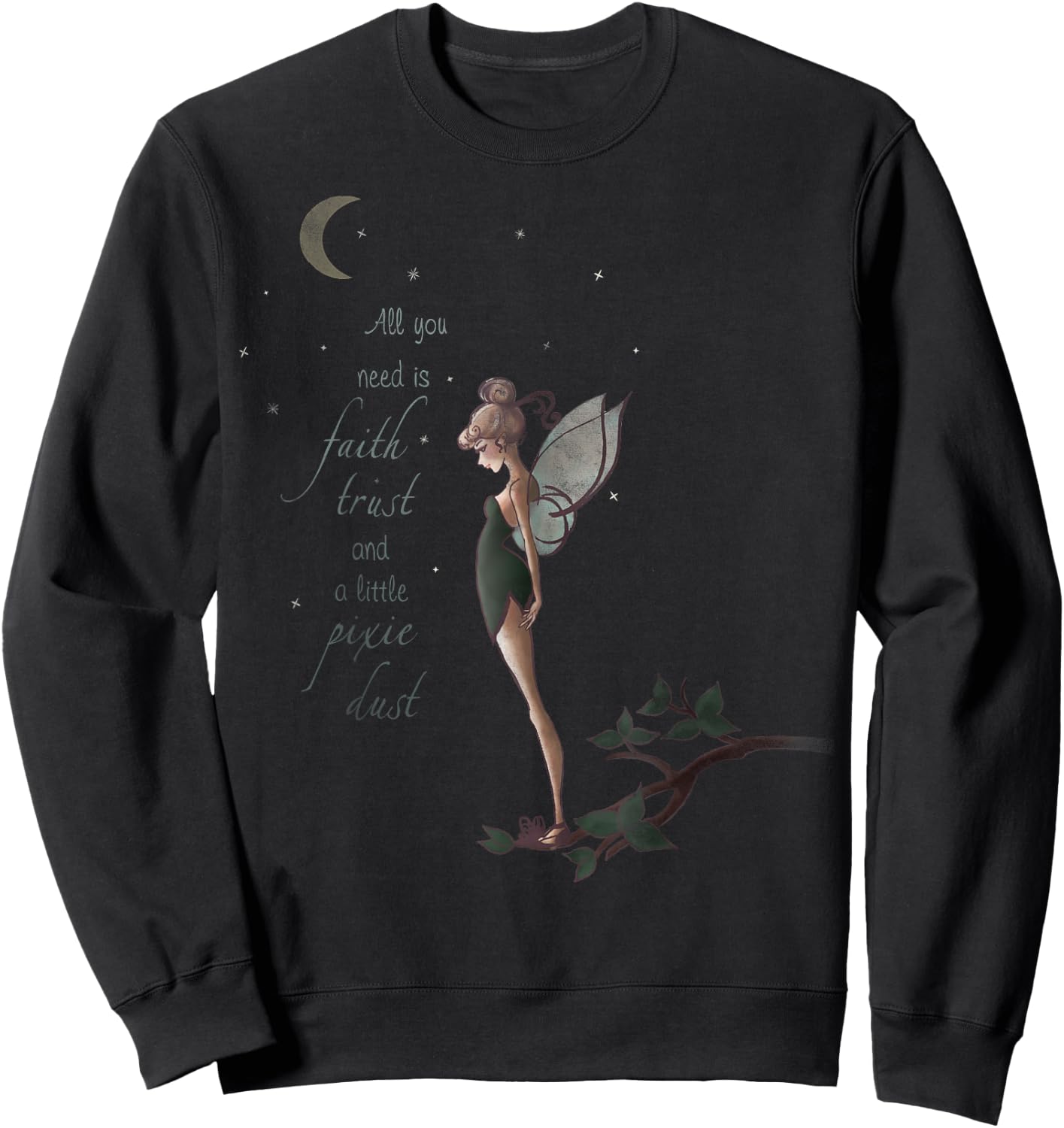 Disney Peter Pan Tinker Bell Moon Quote Art Graphic Sweatshirt - Sweatshirt | Black