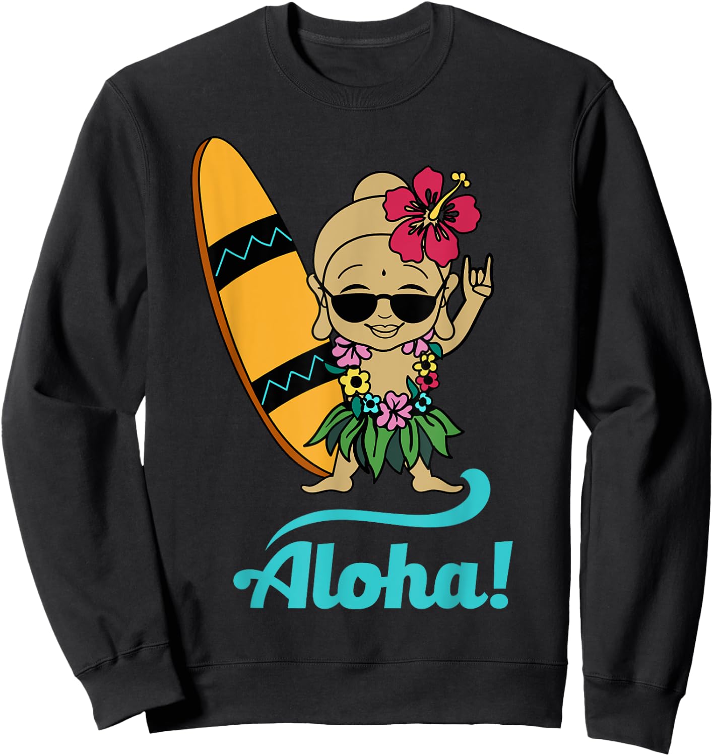 Hawaiian Surfing Buddha Aloha Hawaii Beach Yoga Sweatshirt - Sweatshirt | Black
