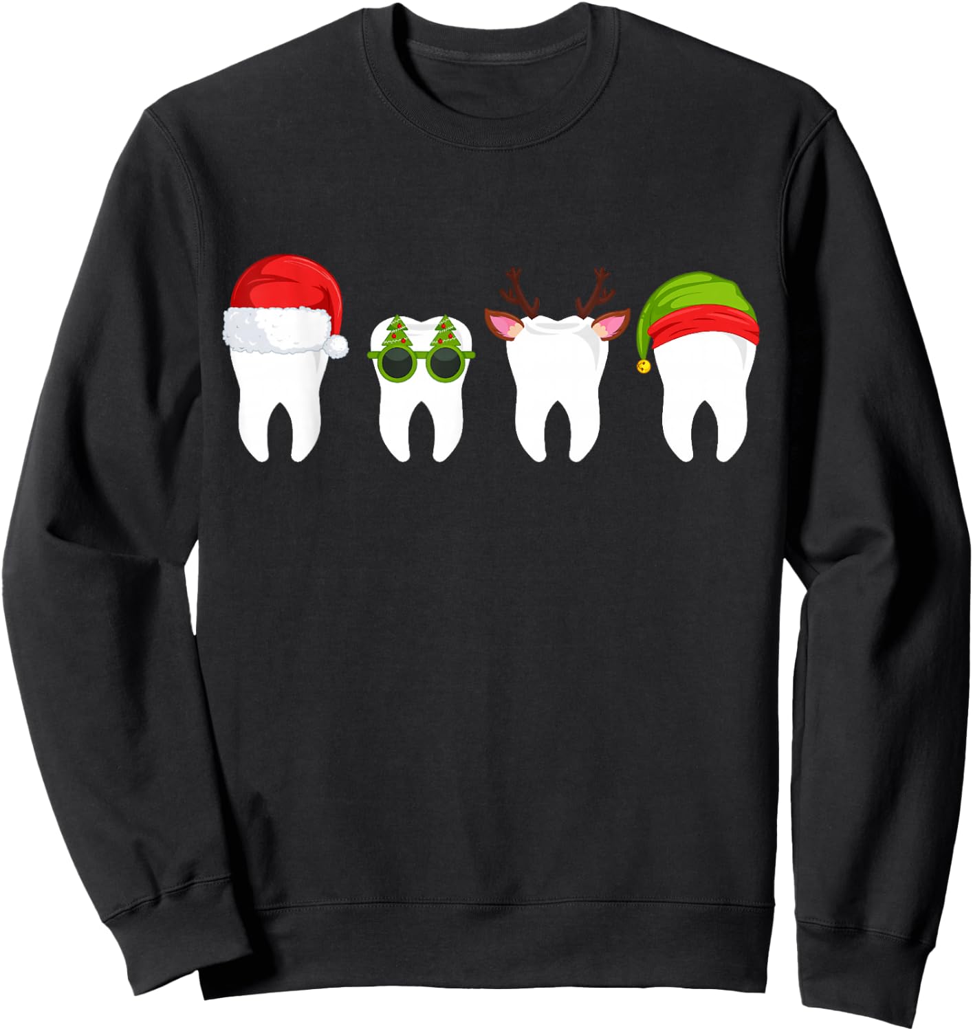 Funny Dentist Christmas Tooth Dental Teeth with Xmas Hats Sweatshirt - Sweatshirt | Black