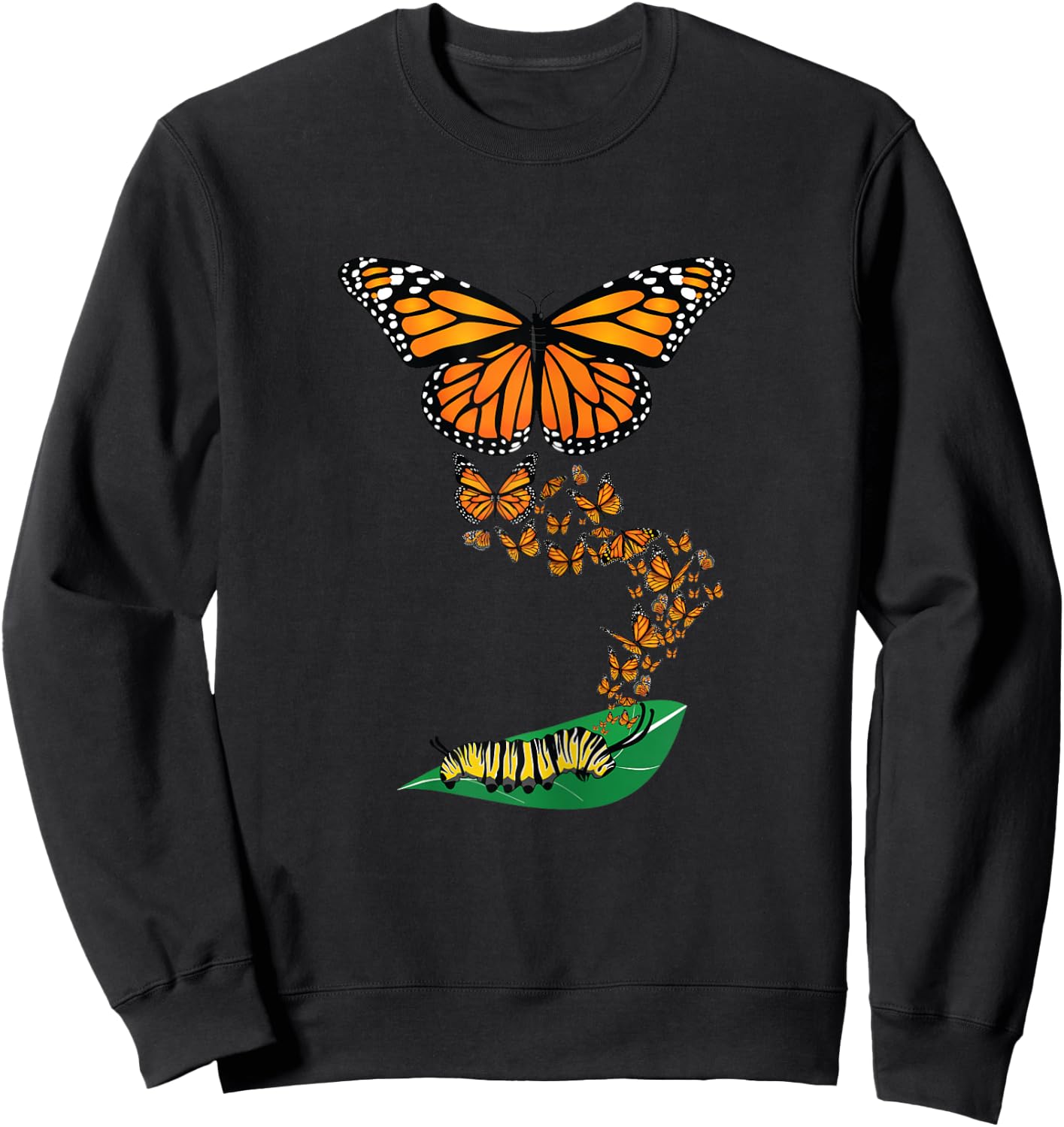 Colorful Caterpillar to Monarch Butterfly Metamorphosis Gift Sweatshirt - Sweatshirt | Black