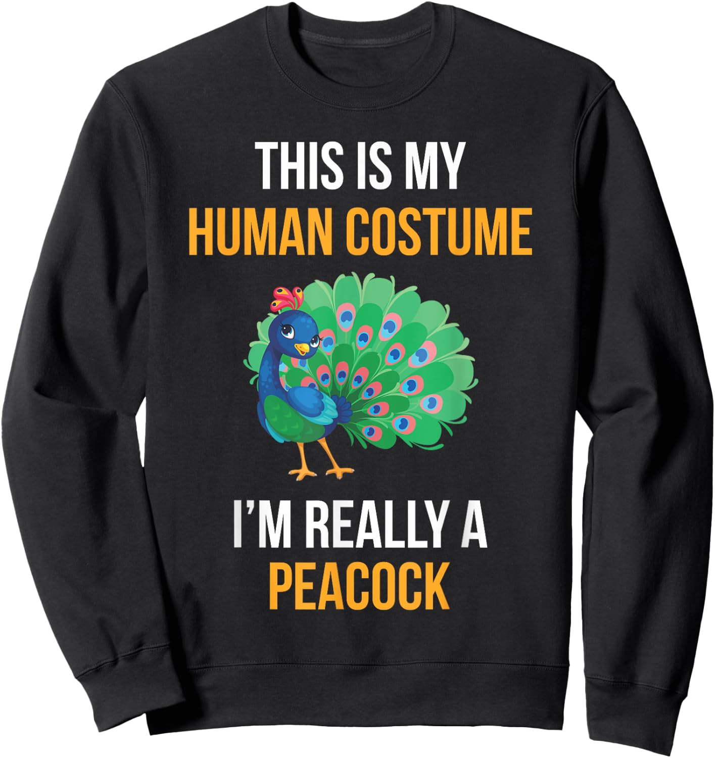 Funny Halloween Peacock Costume Shirt for Kids Women Men Sweatshirt - Sweatshirt | Black