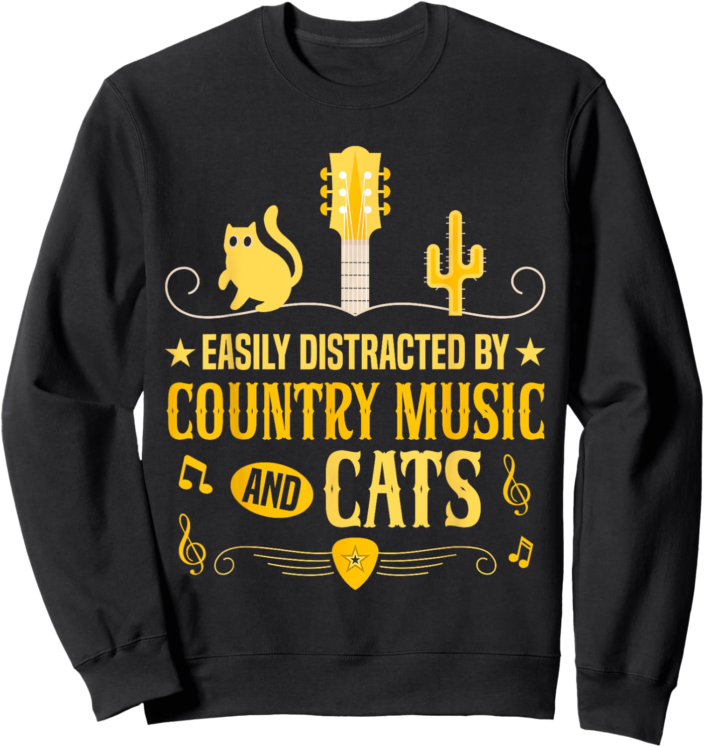Distracted By Country Music And Cats Cowboy Cat Sweatshirt - Sweatshirt | Black