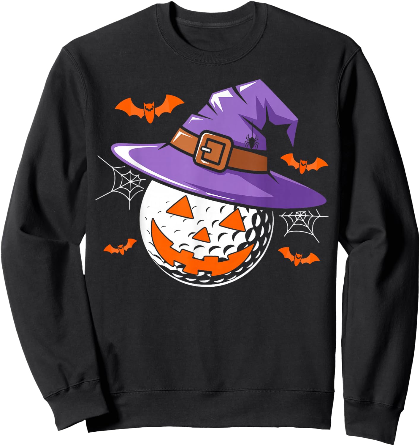 Halloween Golf Ball Witch Hat Pumpkin Spooky Bat Web Lover Sweatshirt - Sweatshirt | Black