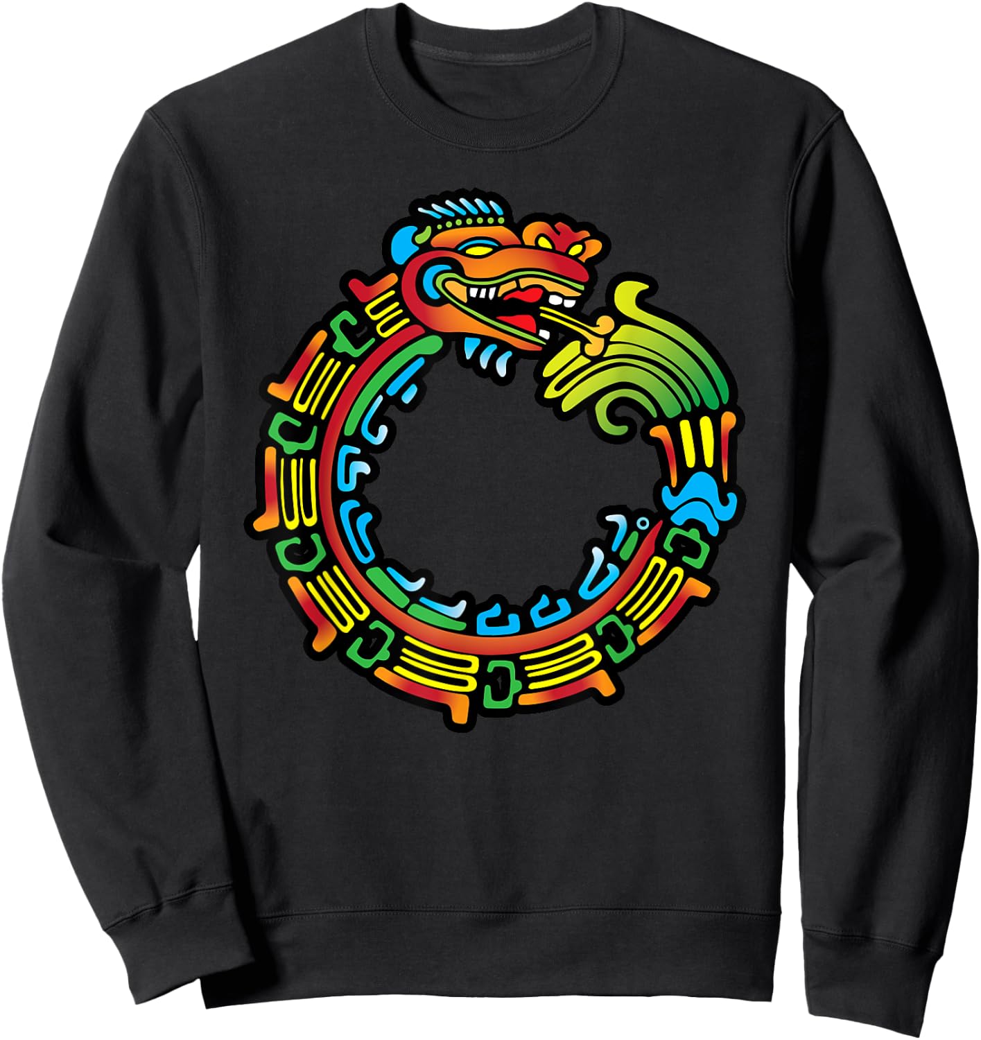 Aztec Ouroboros Quetzalcoatl Feathered Serpent Mayan Sweatshirt - Sweatshirt | Black