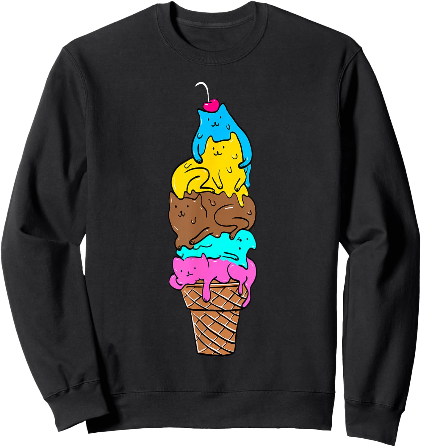Cute Cat Ice Cream - Kitty Cat Dessert Shirt Sweatshirt - Sweatshirt | Black