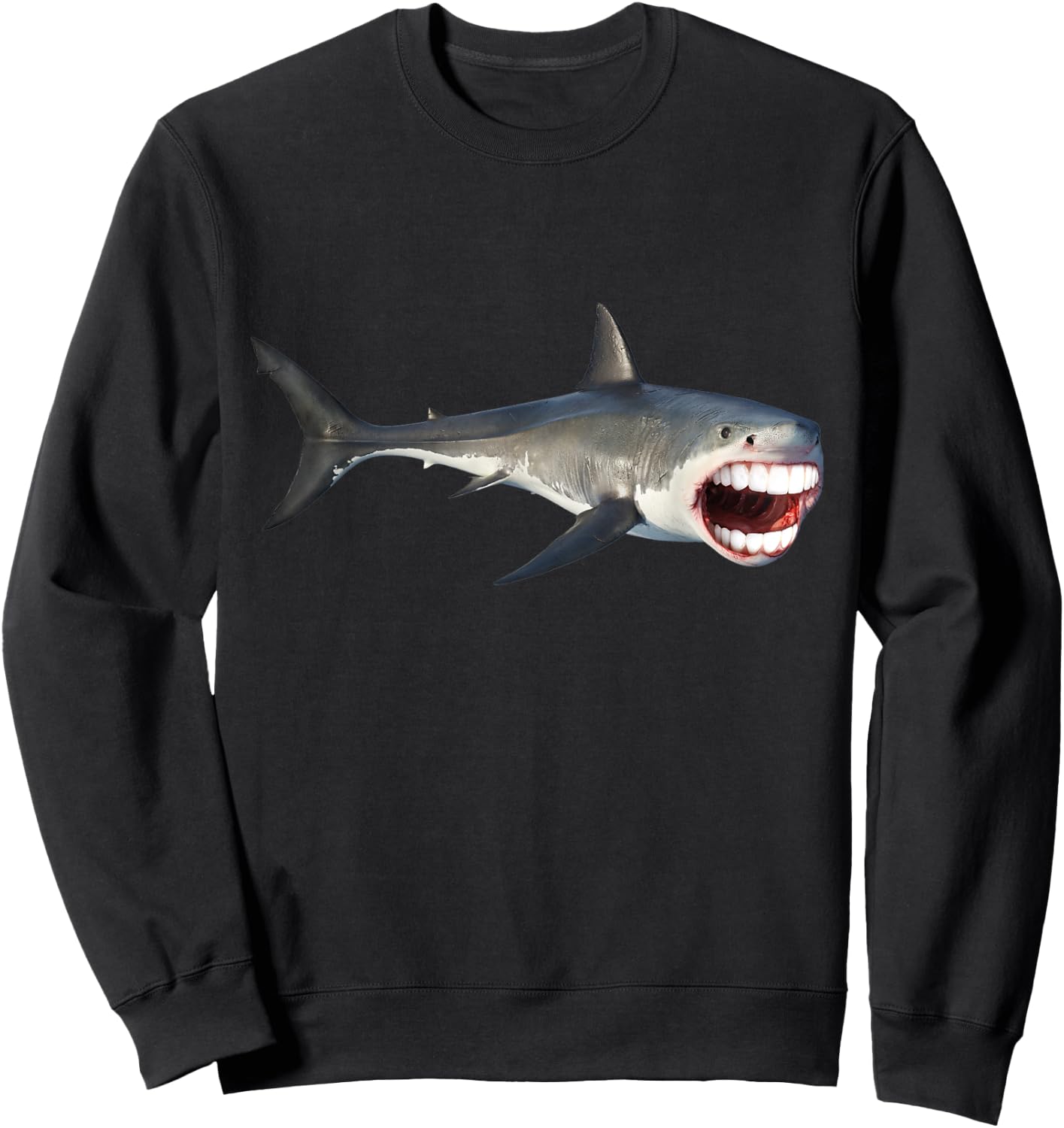 Great White With Human Teeth Funny Shark Sweatshirt - Sweatshirt | Black