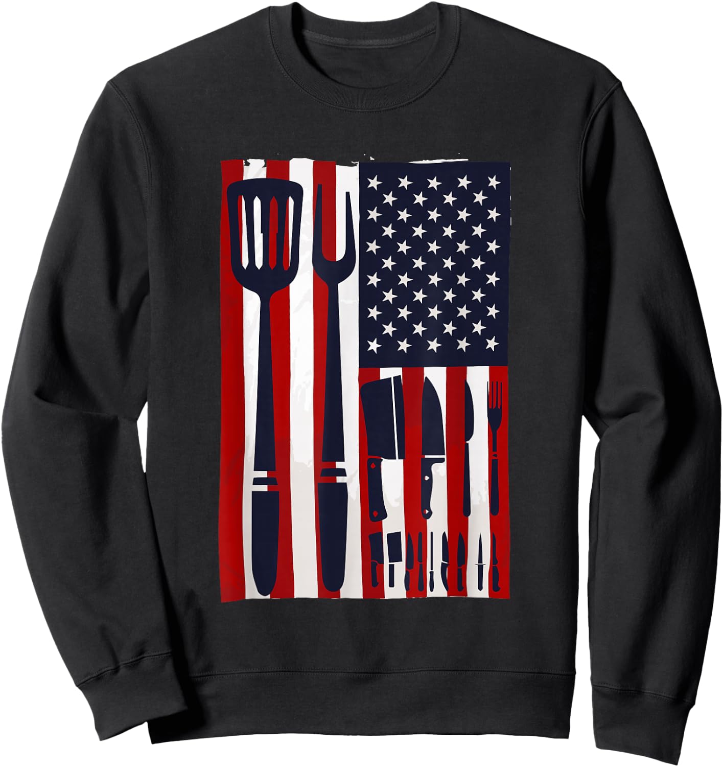 Chef Knives USA Flag Patriotic Cook America Cooking Knife Sweatshirt - Sweatshirt | Black