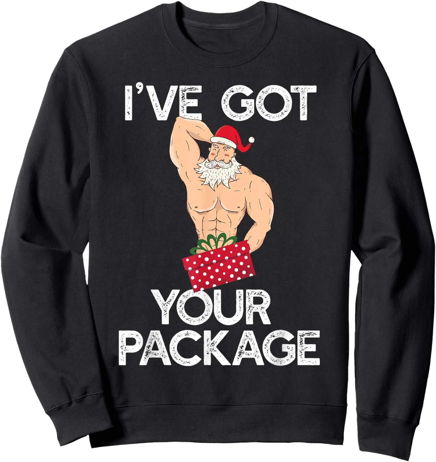 I'VE GOT YOUR PACKAGE Funny Sexy Santa Claus Funny Meme Sweatshirt - Sweatshirt | Black