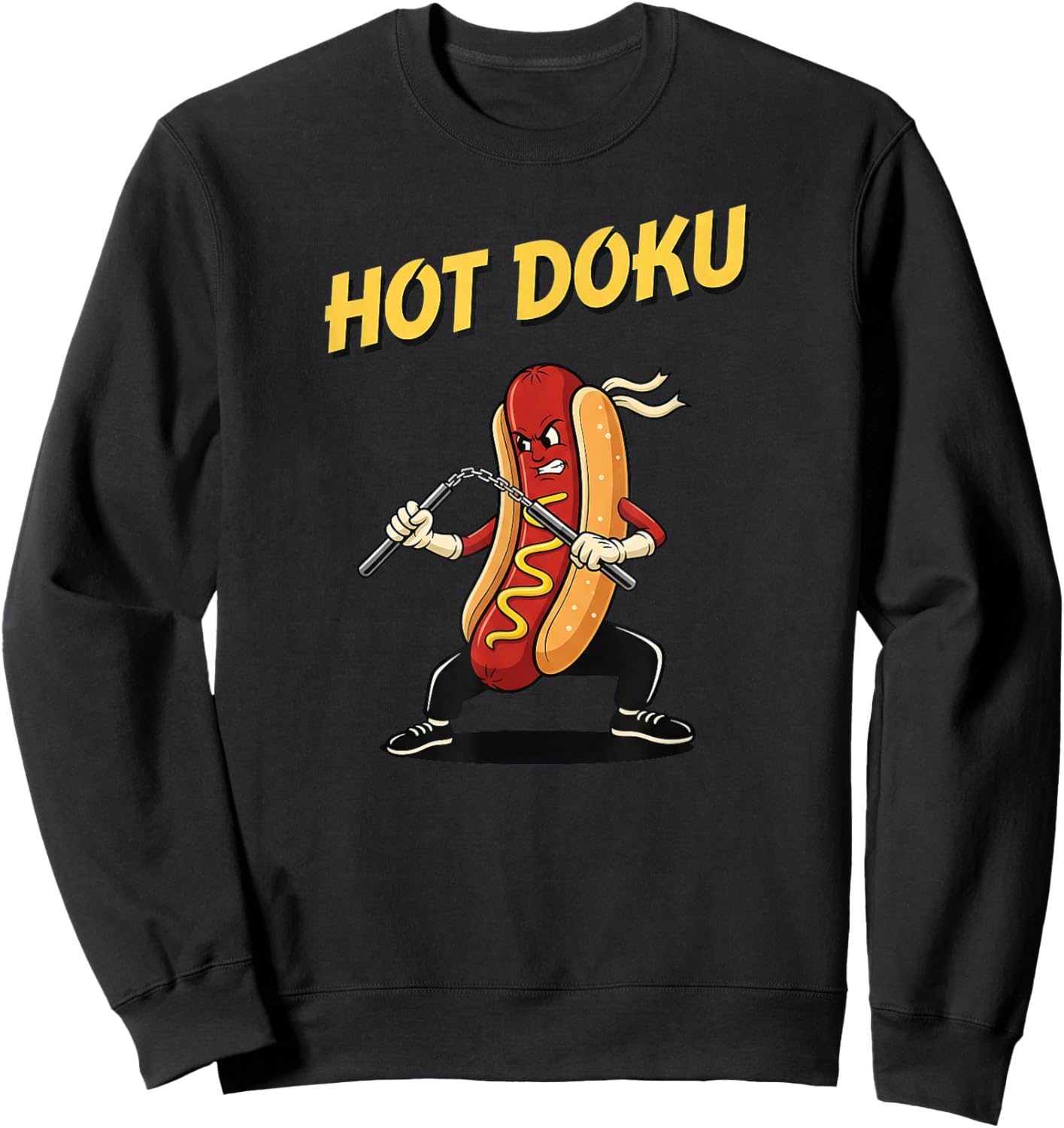 Hot Dog Martial Arts Fighter Nunchaku Wiener Funny Artwork Sweatshirt - Sweatshirt | Black