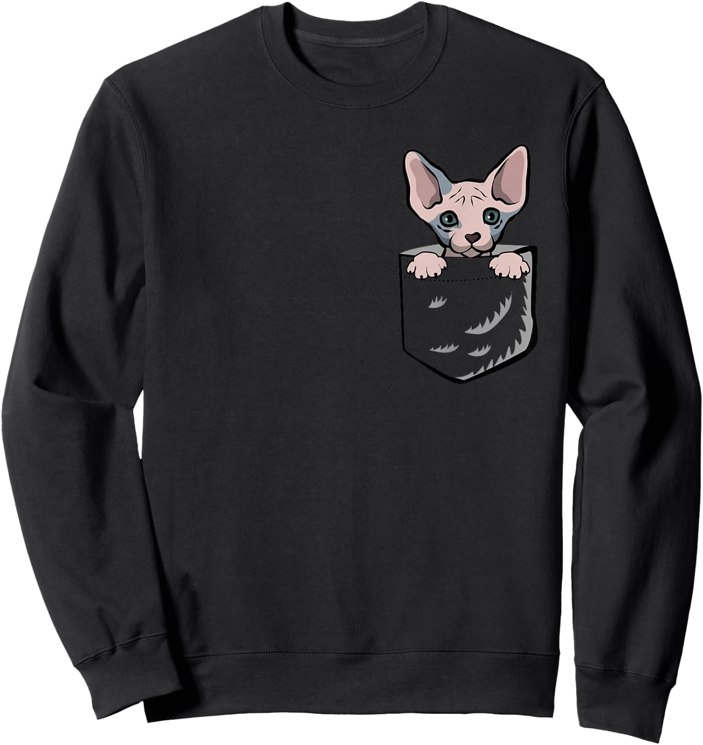 Adorable Little Sphynx Cat In The Pocket Sweatshirt - Sweatshirt | Black
