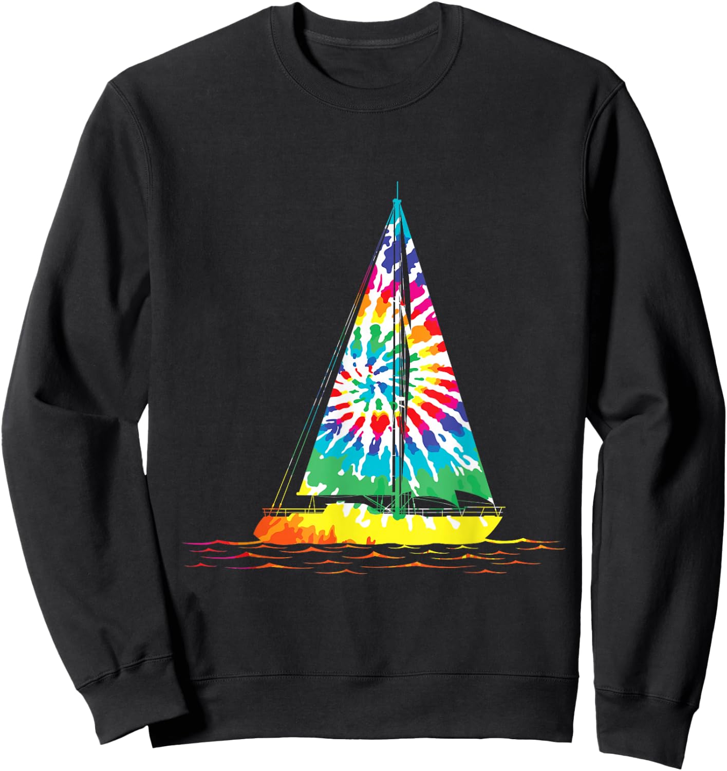 Fun Sailing Hippie Rainbow Tie Dye Sailboat Scene Sweatshirt - Sweatshirt | Black