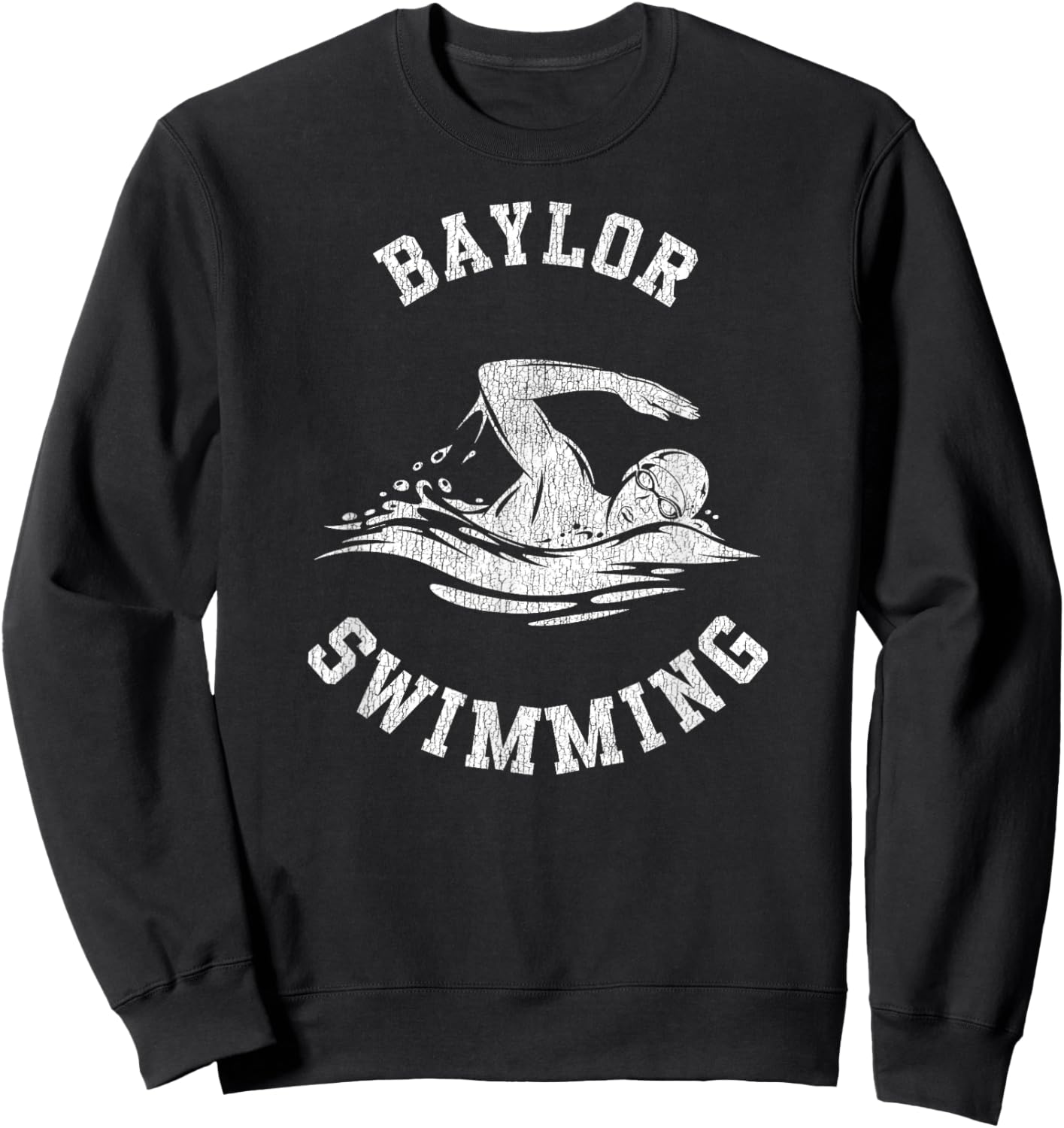 Baylor Swimming Retro Distressed Swim Team Graphic Sweatshirt - Sweatshirt | Black