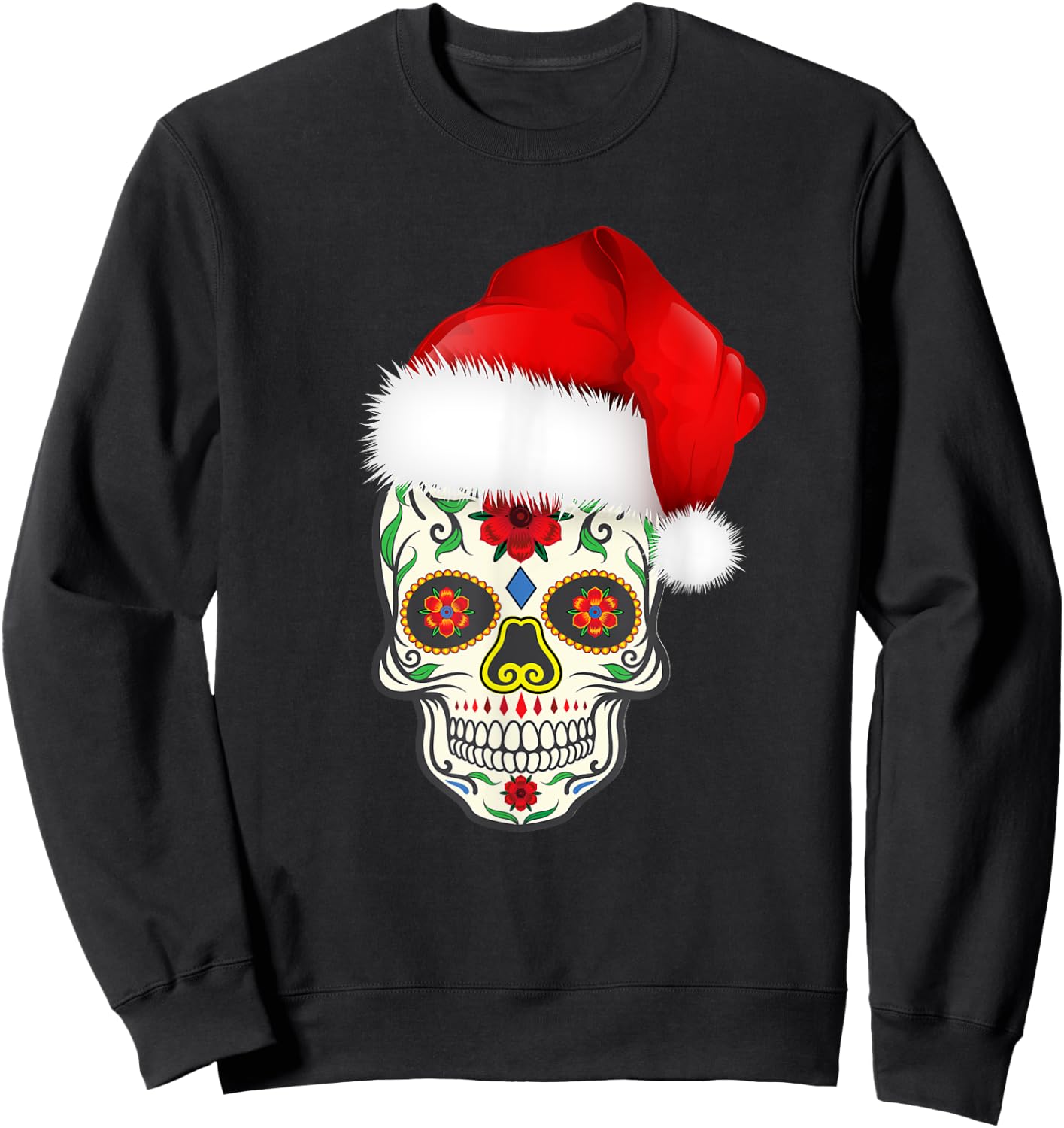 Sugar Skull With Christmas Santa Hat Day of the Dead Sweatshirt - Sweatshirt | Black