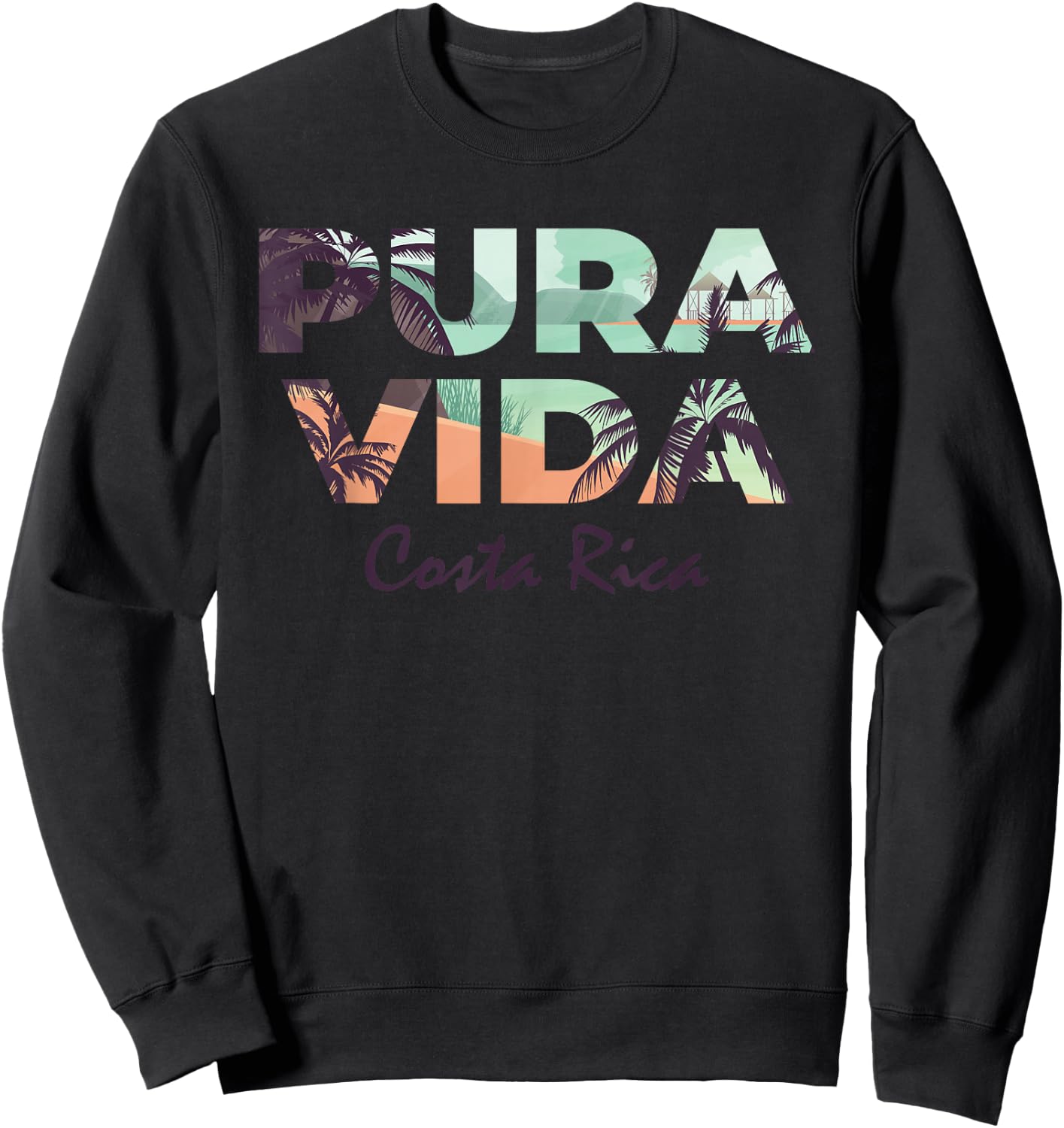 Pura Vida Costa Rica Shirt Colorful Tropical Beach Sweatshirt - Sweatshirt | Black