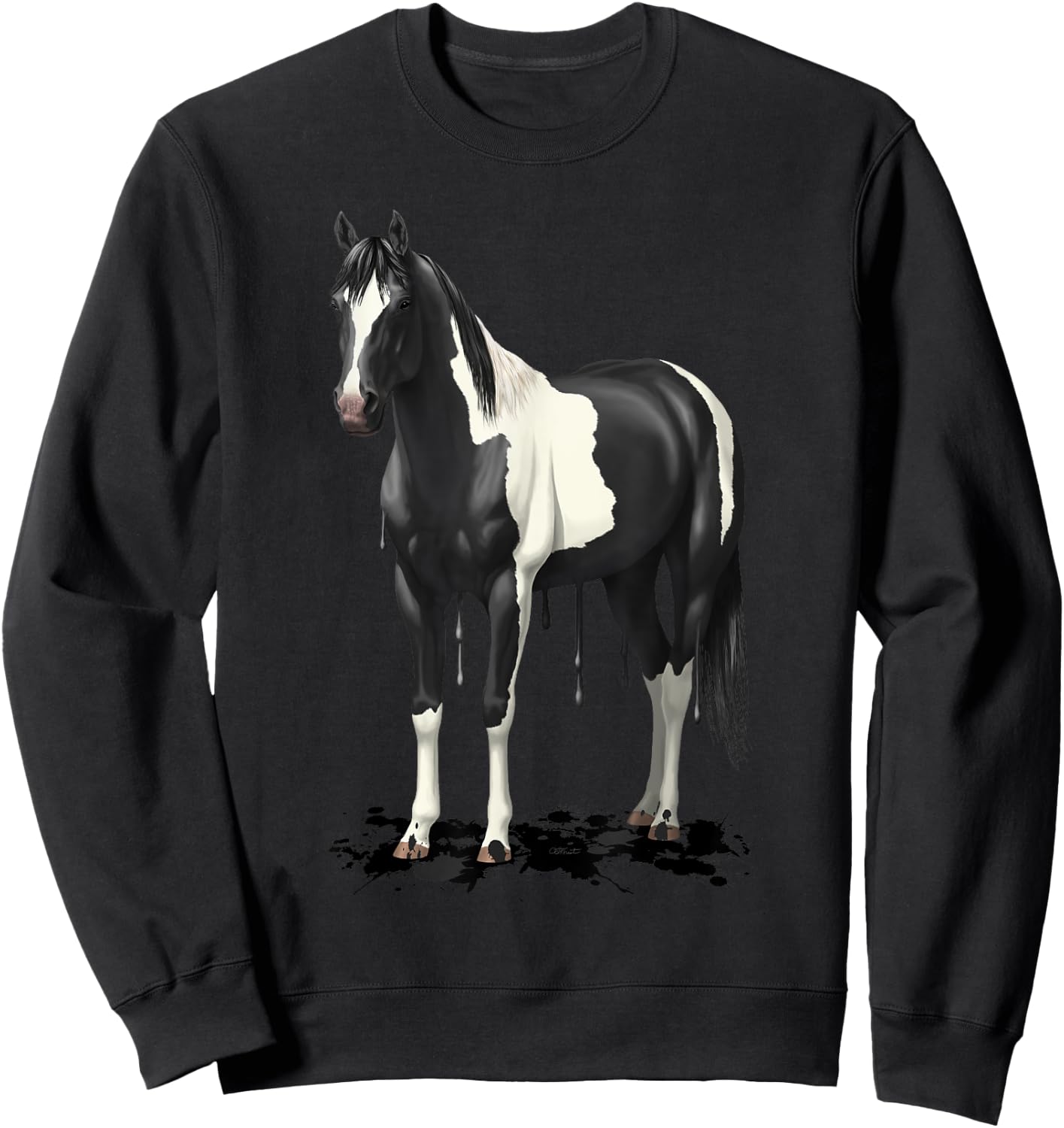 Funny Dripping Wet Paint Horse Black Pinto Horse Lovers Gift Sweatshirt - Sweatshirt | Black