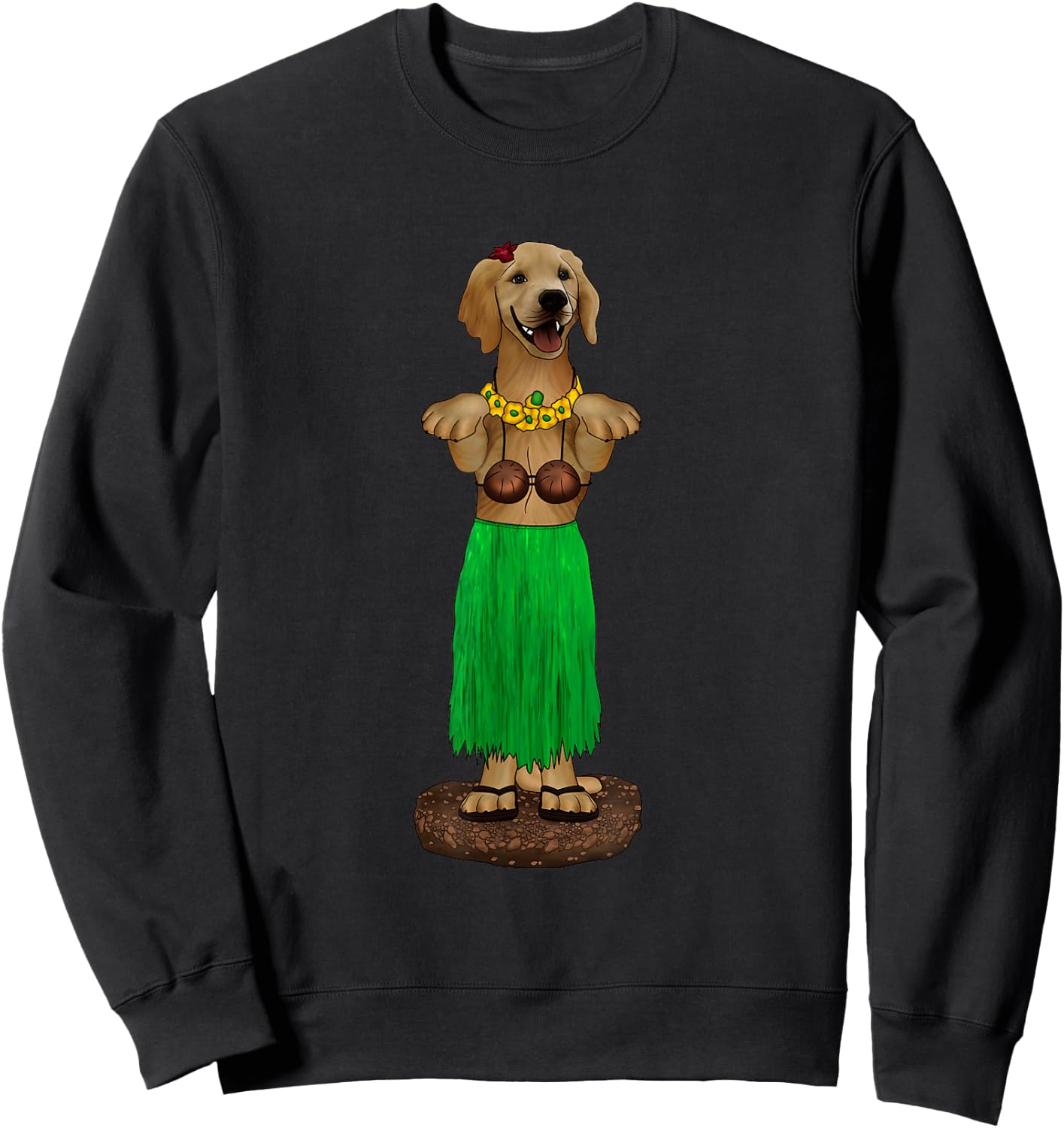 Dashboard Hula Dog Golden Retriever Lei Coconut Bra Women Kids Sweatshirt - Sweatshirt | Black