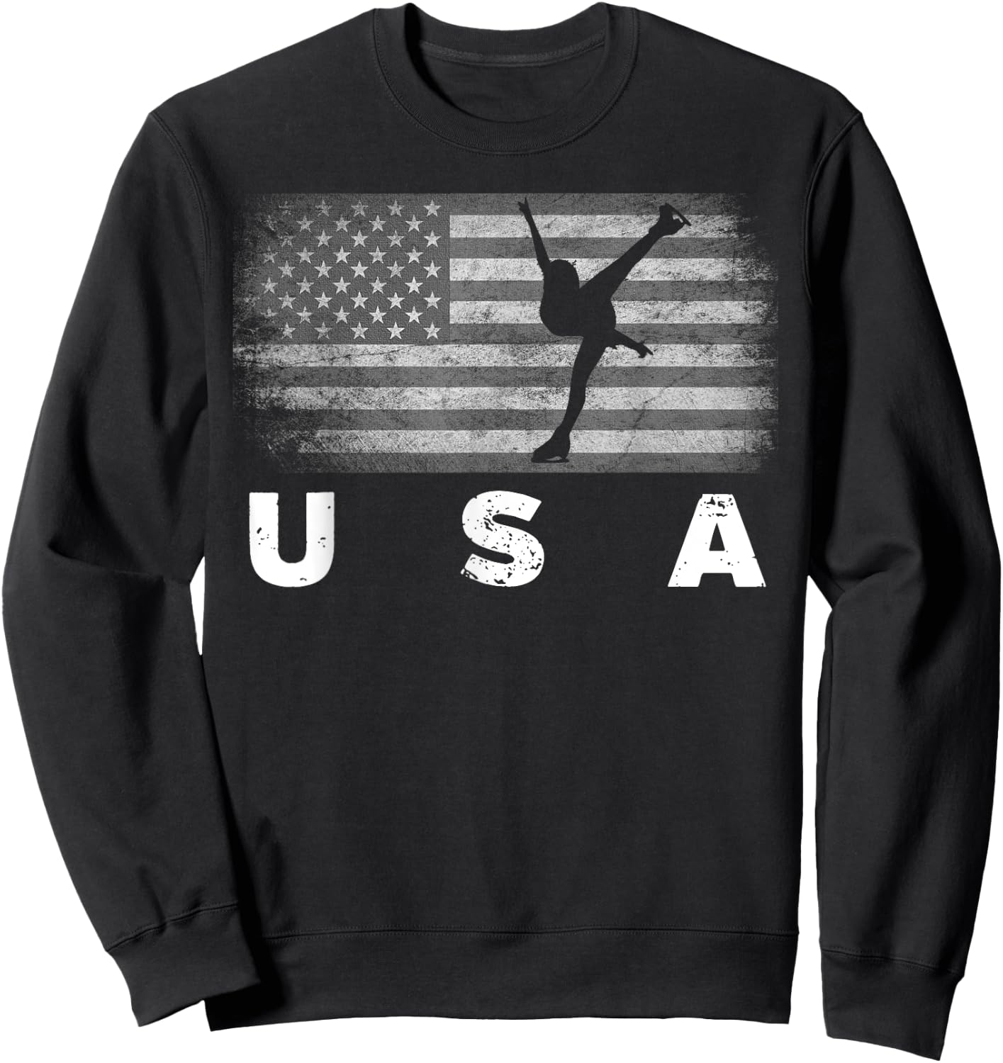 American Flag Figure Skating | Cute US Skaters Shirt Gift Kids Men Sweatshirt - Sweatshirt | Black