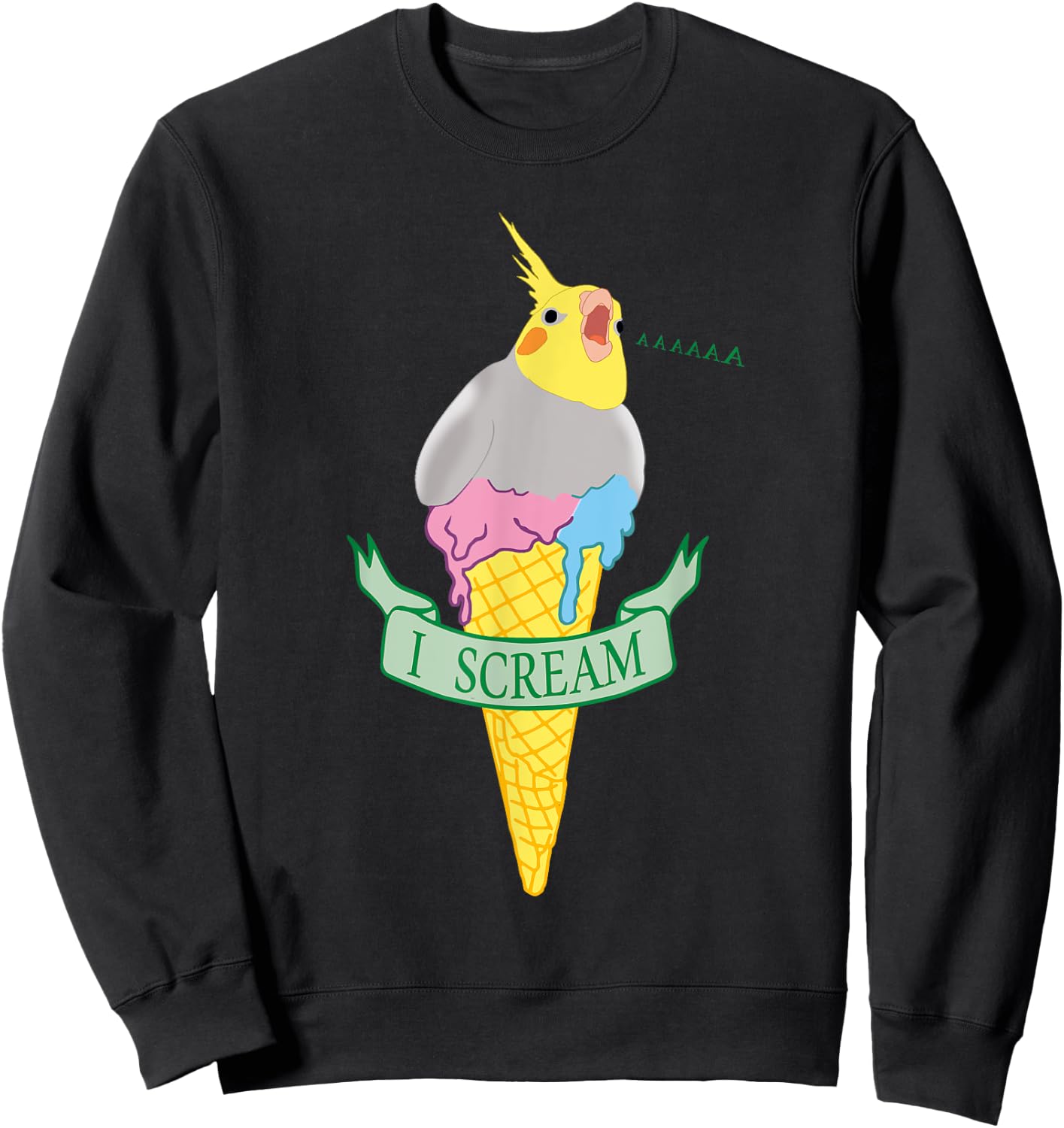 Funny Parrot Pet Doodle I Scream Ice Cream Cockatiel Sweatshirt - Sweatshirt | Black