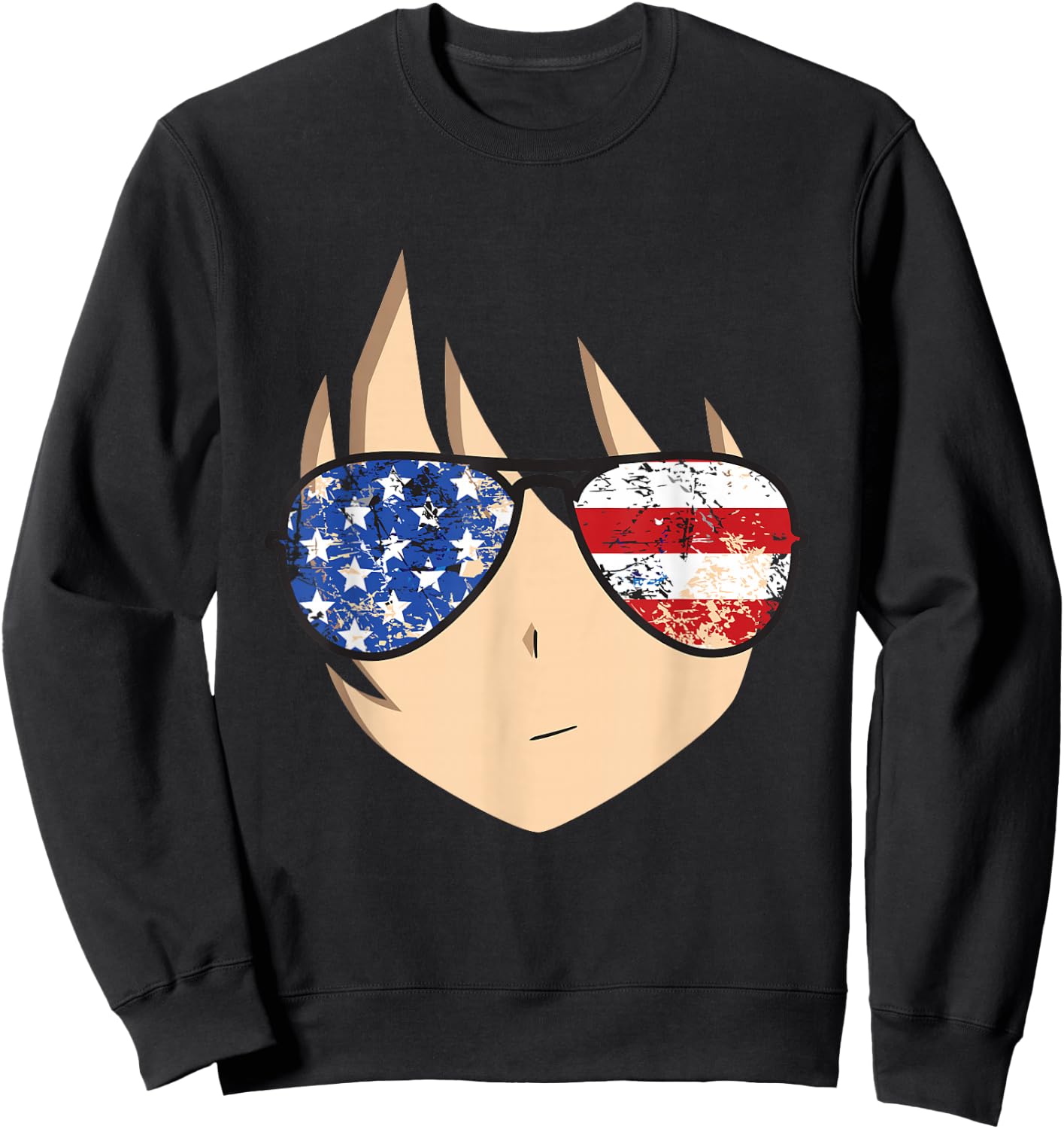 American Anime Face Shirt USA Sunglasses 4th of July Sweatshirt - Sweatshirt | Black