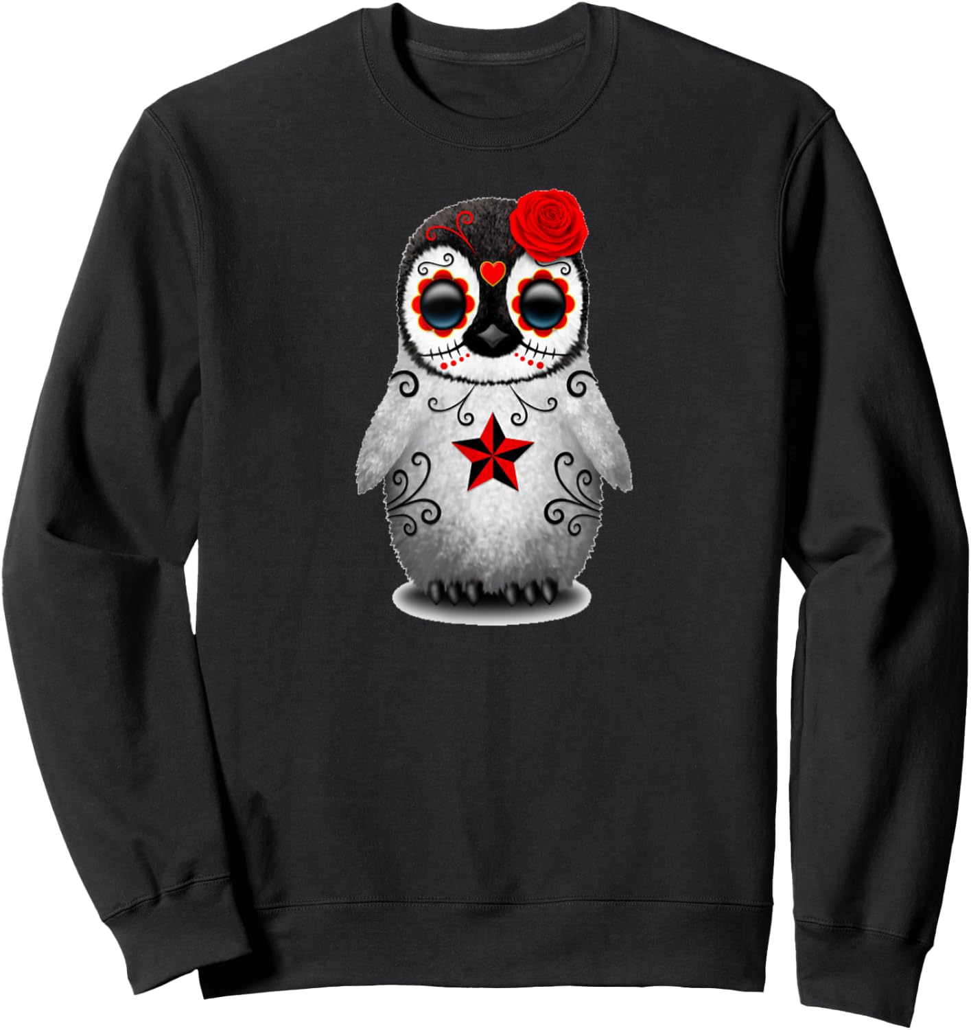 Sugar Skull Penguin Day Of The Dead Halloween Sweatshirt - Sweatshirt | Black