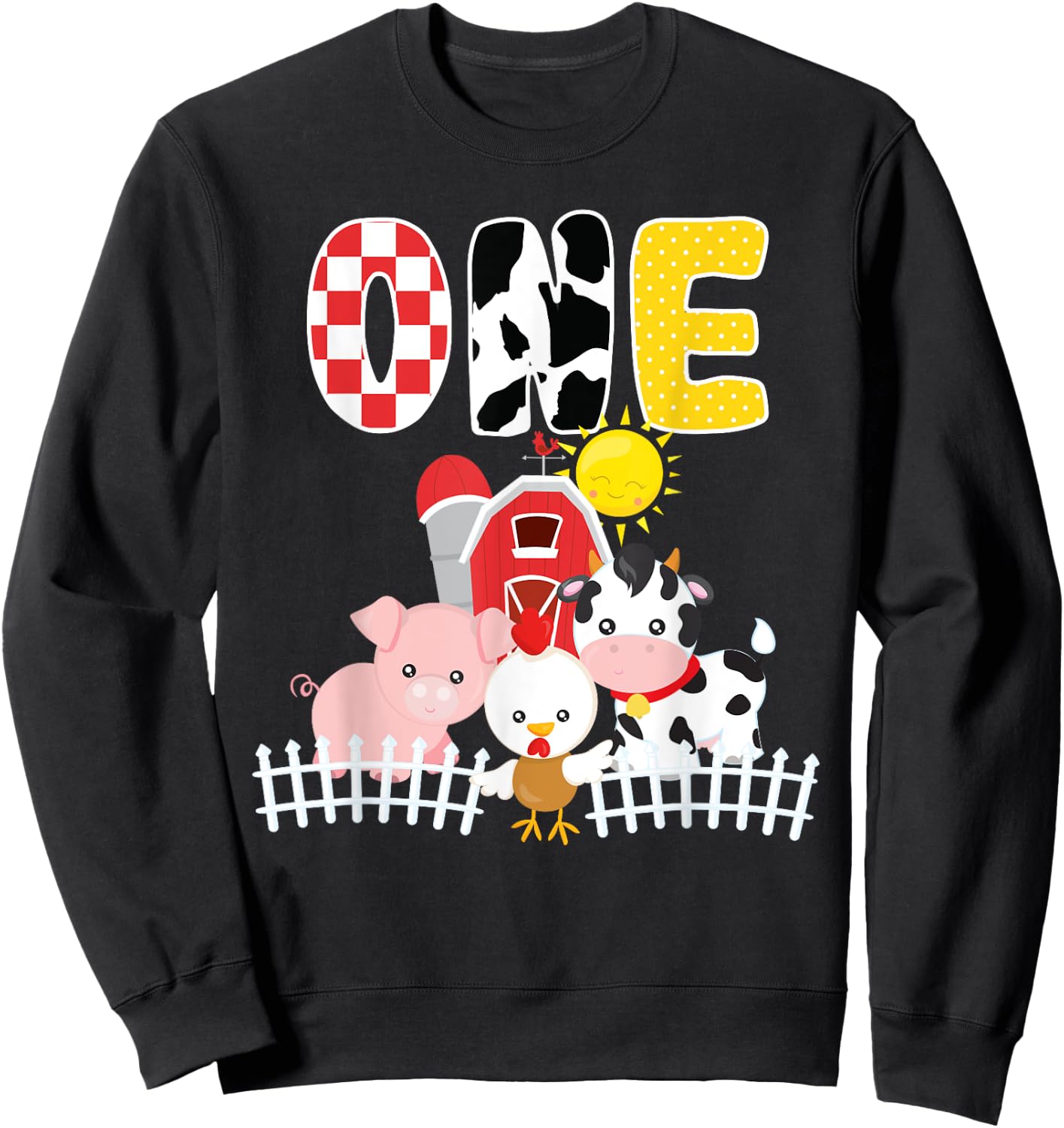 Barnyard Farm Animals 1st Birthday 1 Year Old Birthday Shirt Sweatshirt - Sweatshirt | Black