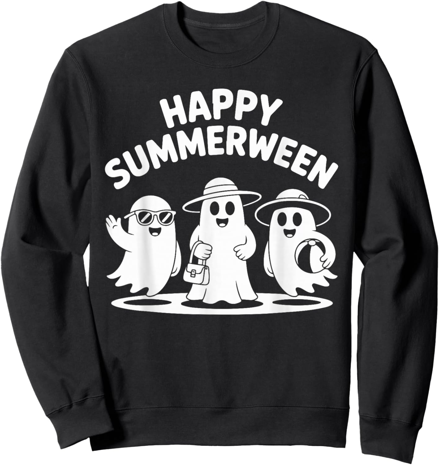 Happy Summerween Ghosts Vibes Fun Halloween Sweatshirt - Sweatshirt | Black