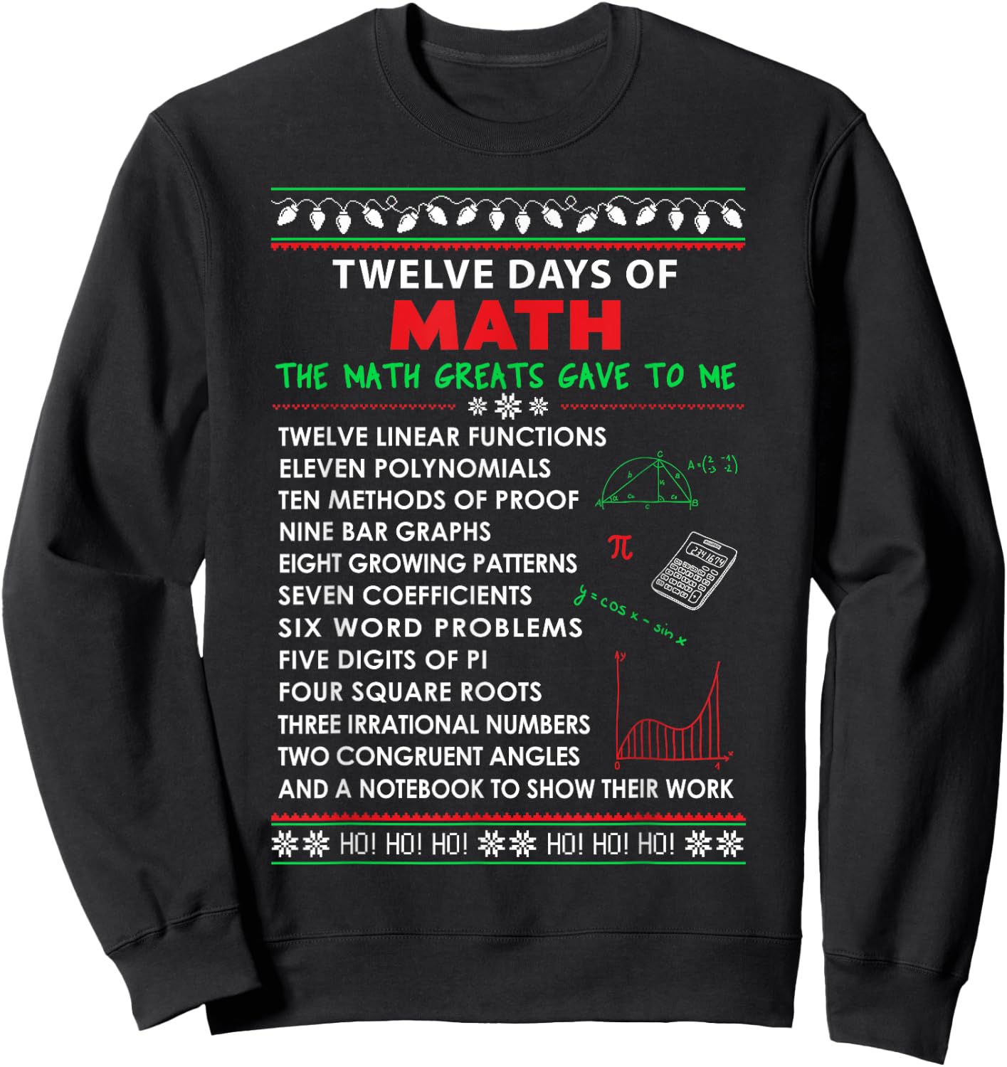 Math Teacher Christmas Shirt - 12 Days of Math Men Women Kids Sweatshirt - Sweatshirt | Black