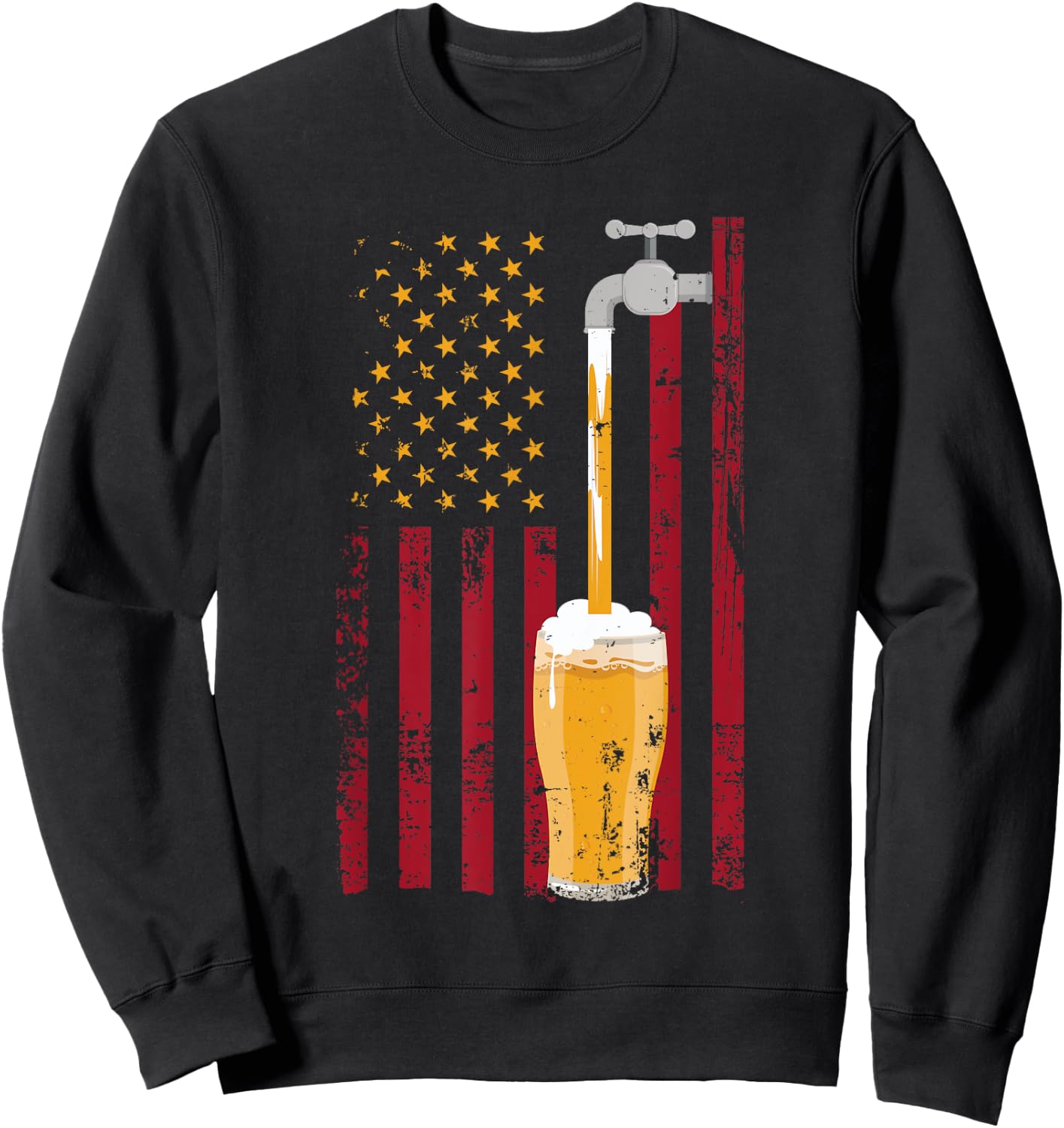 4th of July American Flag Beer Brewing Women Men Sweatshirt - Sweatshirt | Black