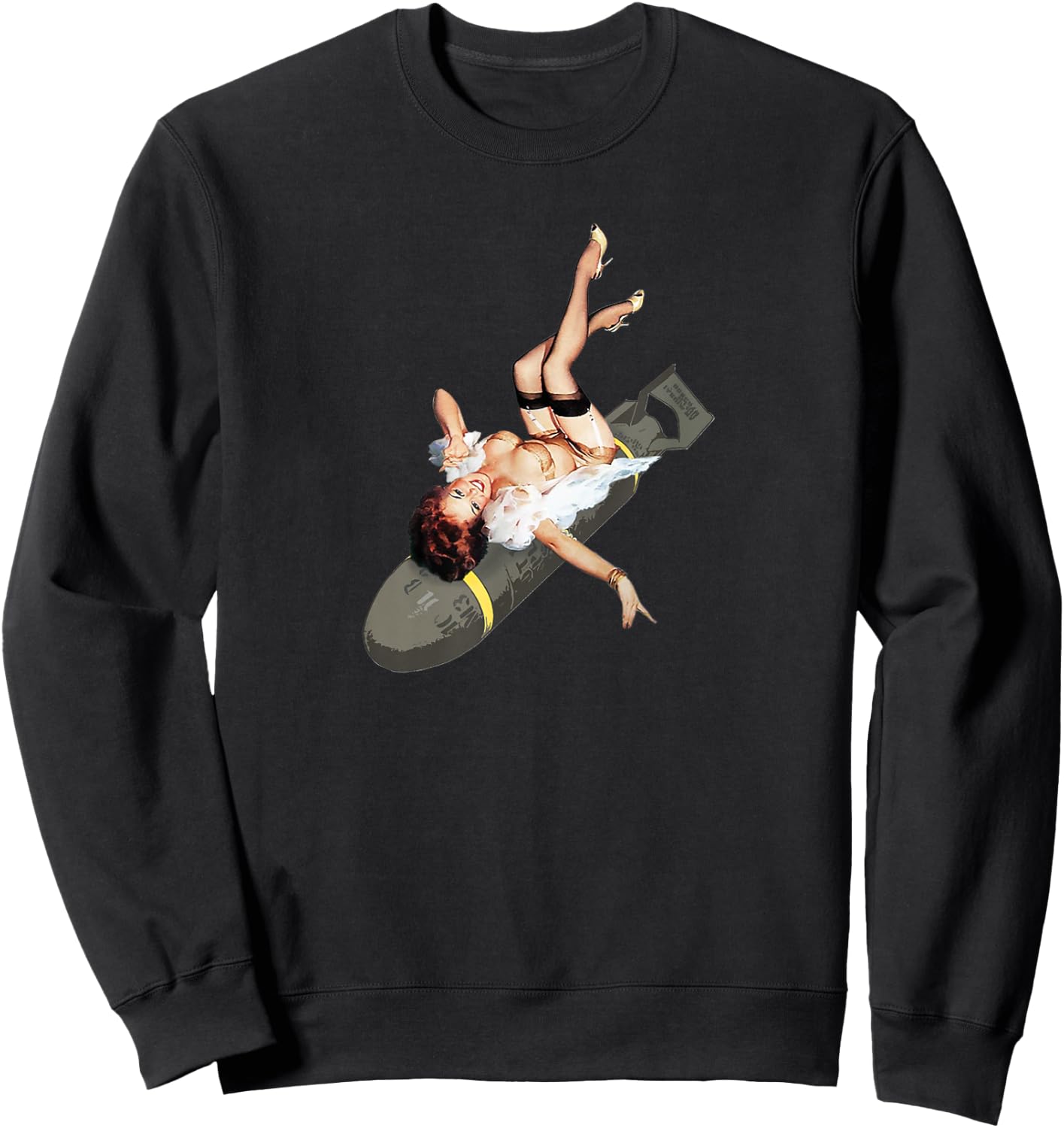 Pin Up Girl Bombs Away WWII Vintage Poster Sweatshirt - Sweatshirt | Black