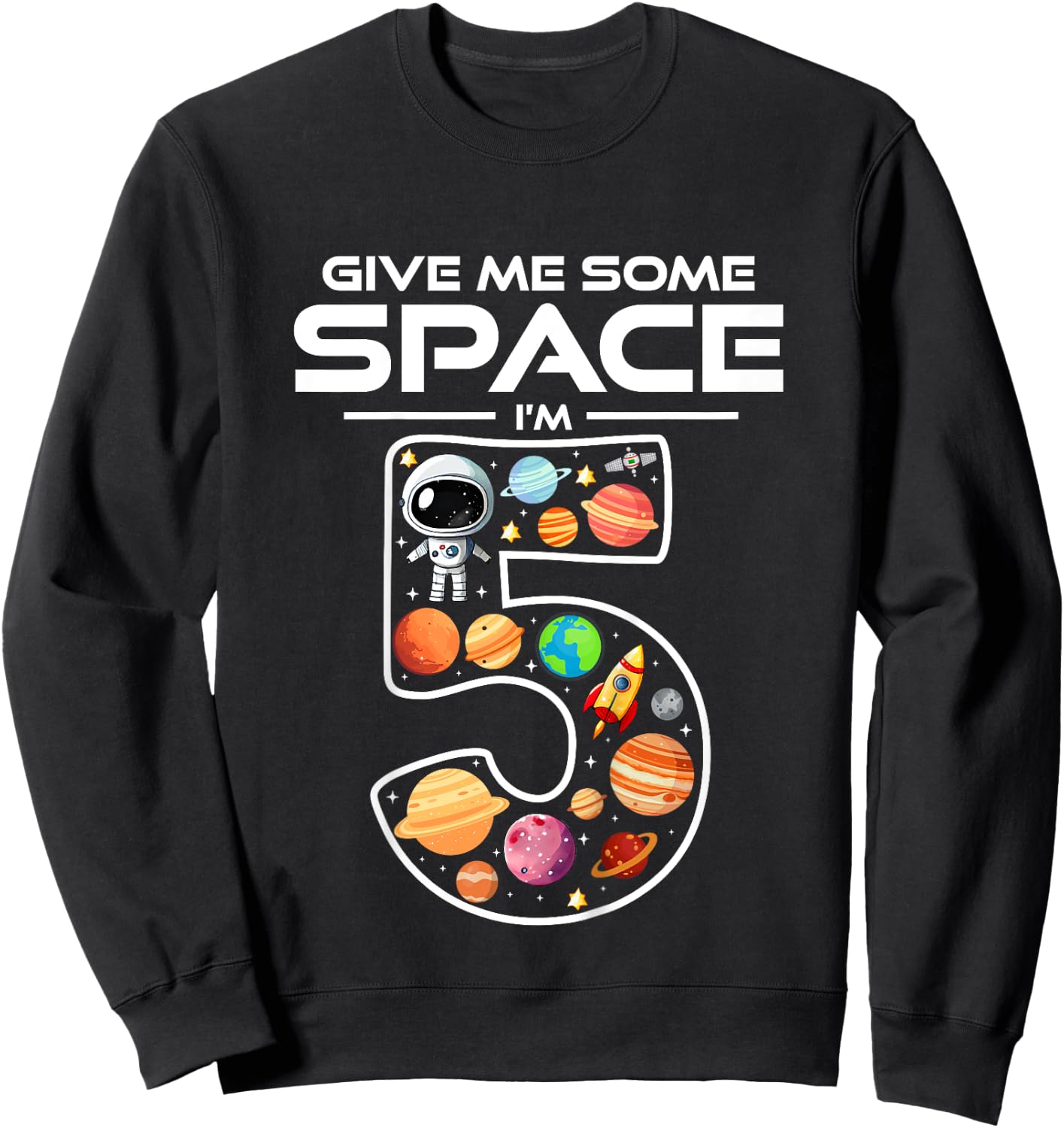 Kids 5 Year Old Boy Astronaut Space Birthday 5th Birthday Boys Sweatshirt - Sweatshirt | Black