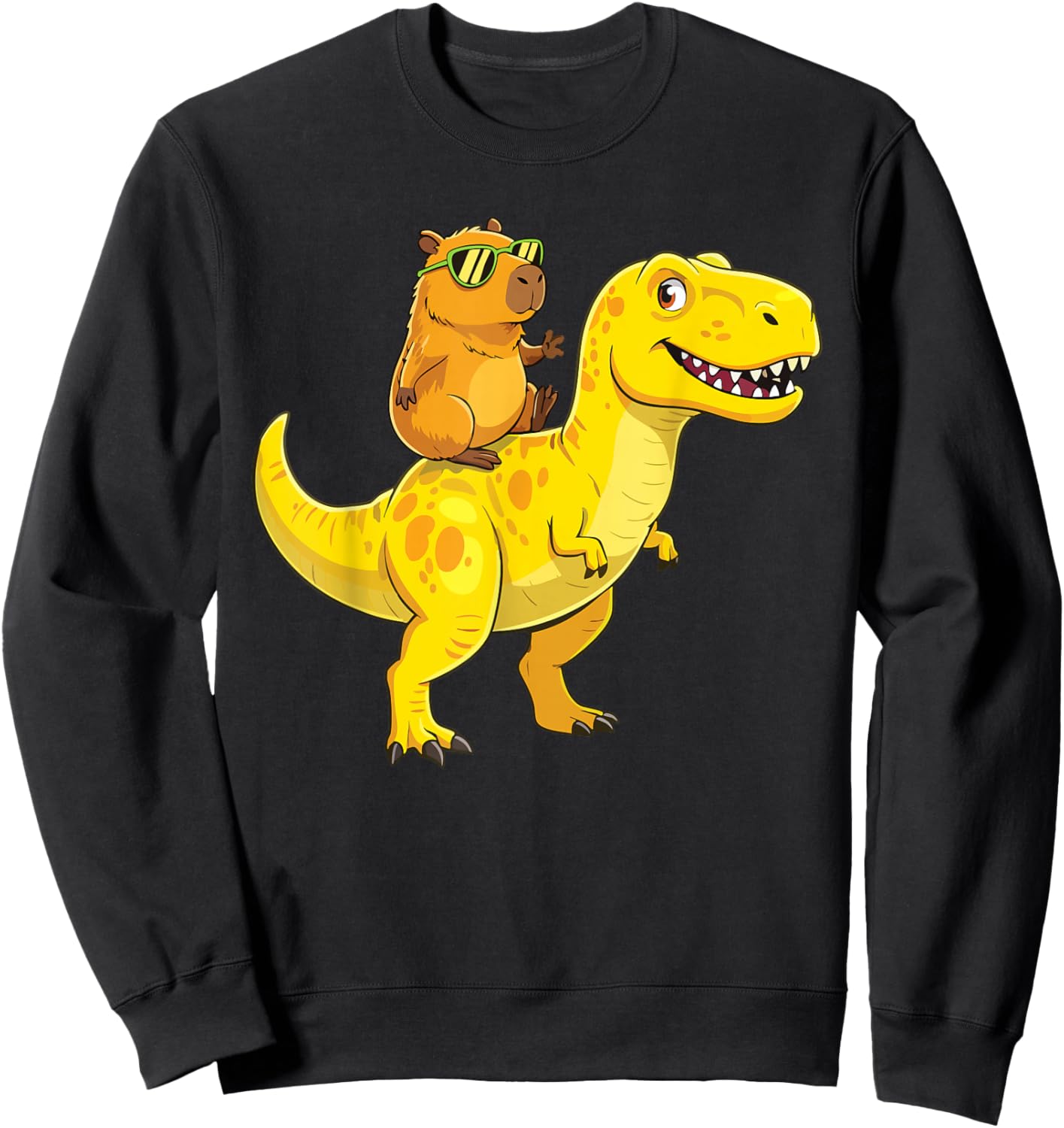 Funny Capybara Riding Cute Dinosaur T-Rex Lovers Sweatshirt - Sweatshirt | Black
