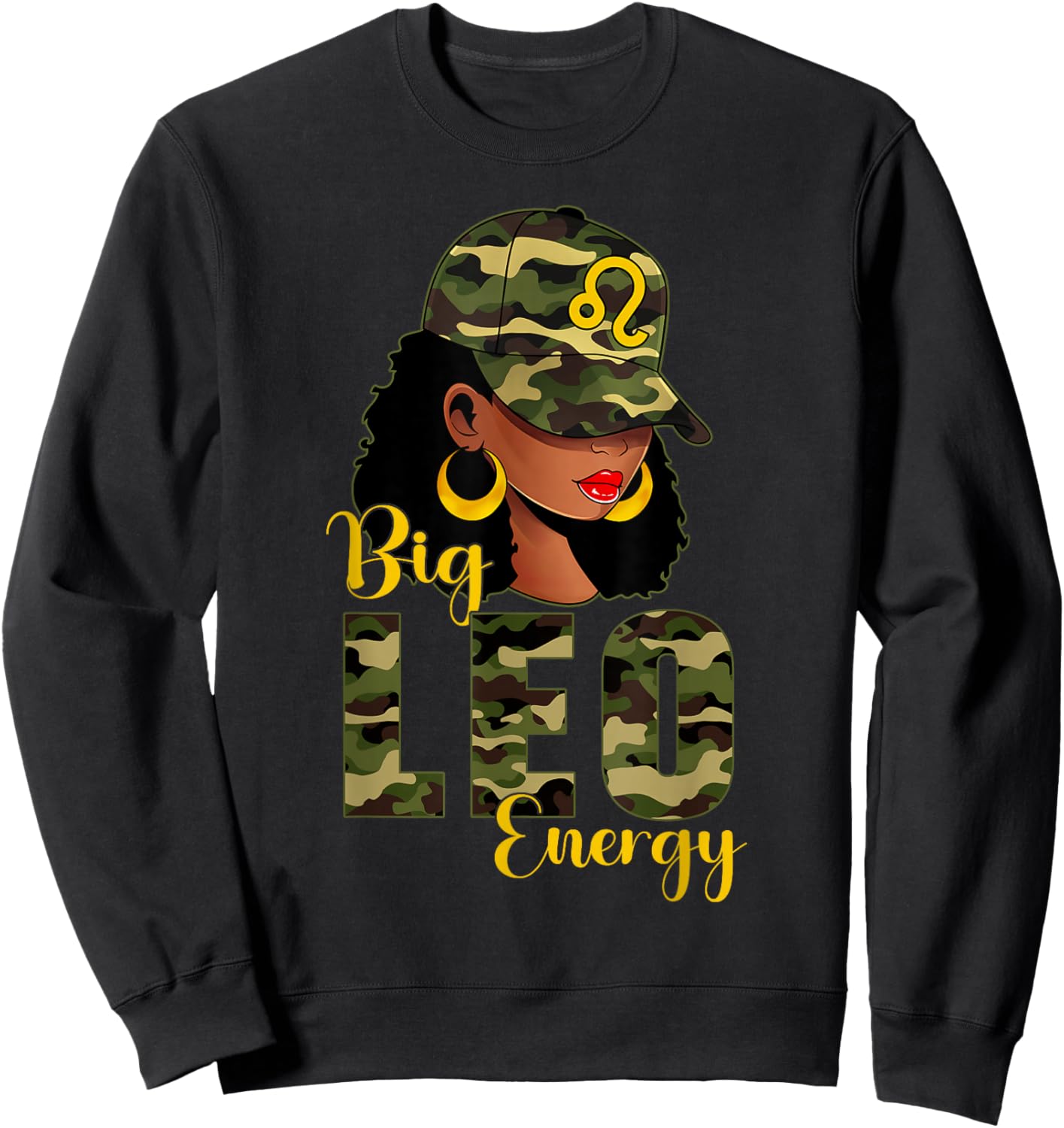 Big Leo Energy Camouflage Black Woman Cap Zodiac Sweatshirt - Sweatshirt | Black